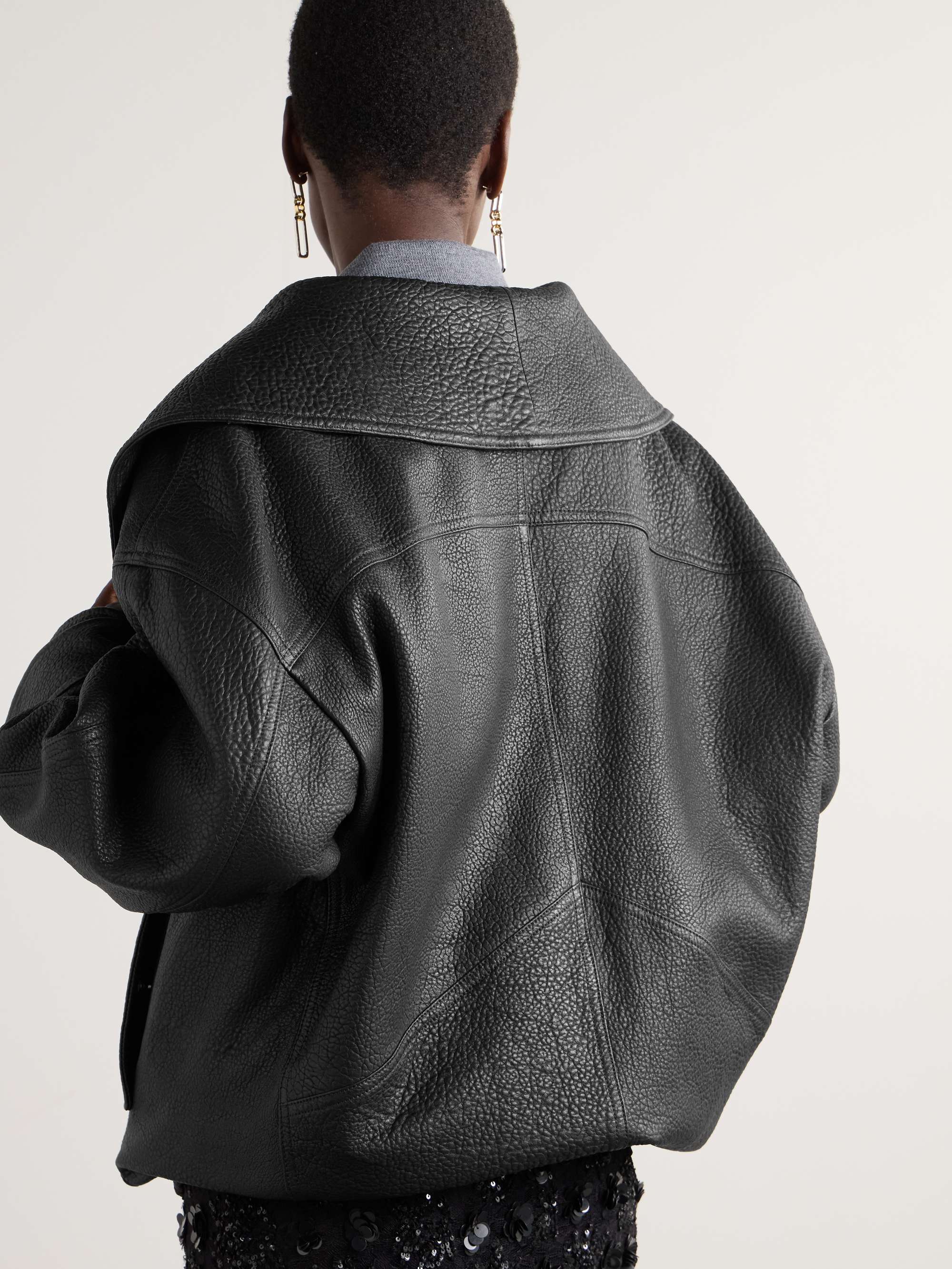 Oversized textured-leather biker jacket view