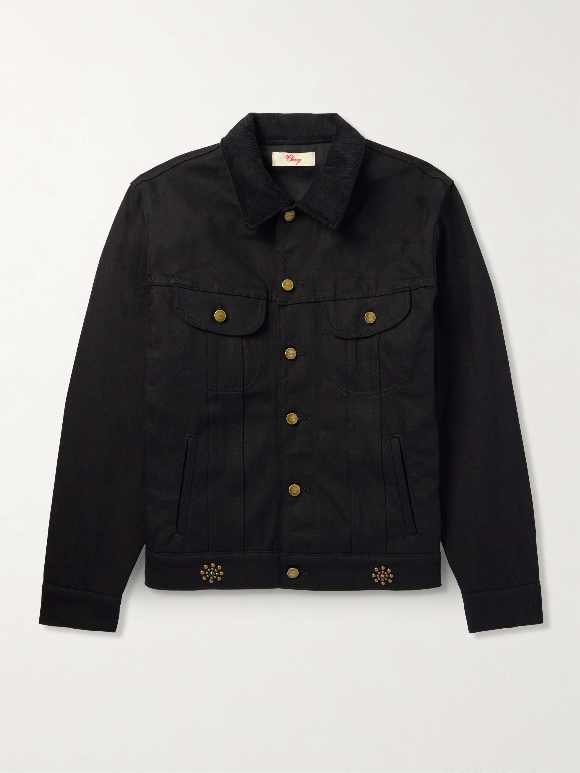 Cotton-Blend Corduroy-Trimmed Embellished Denim Jacket view