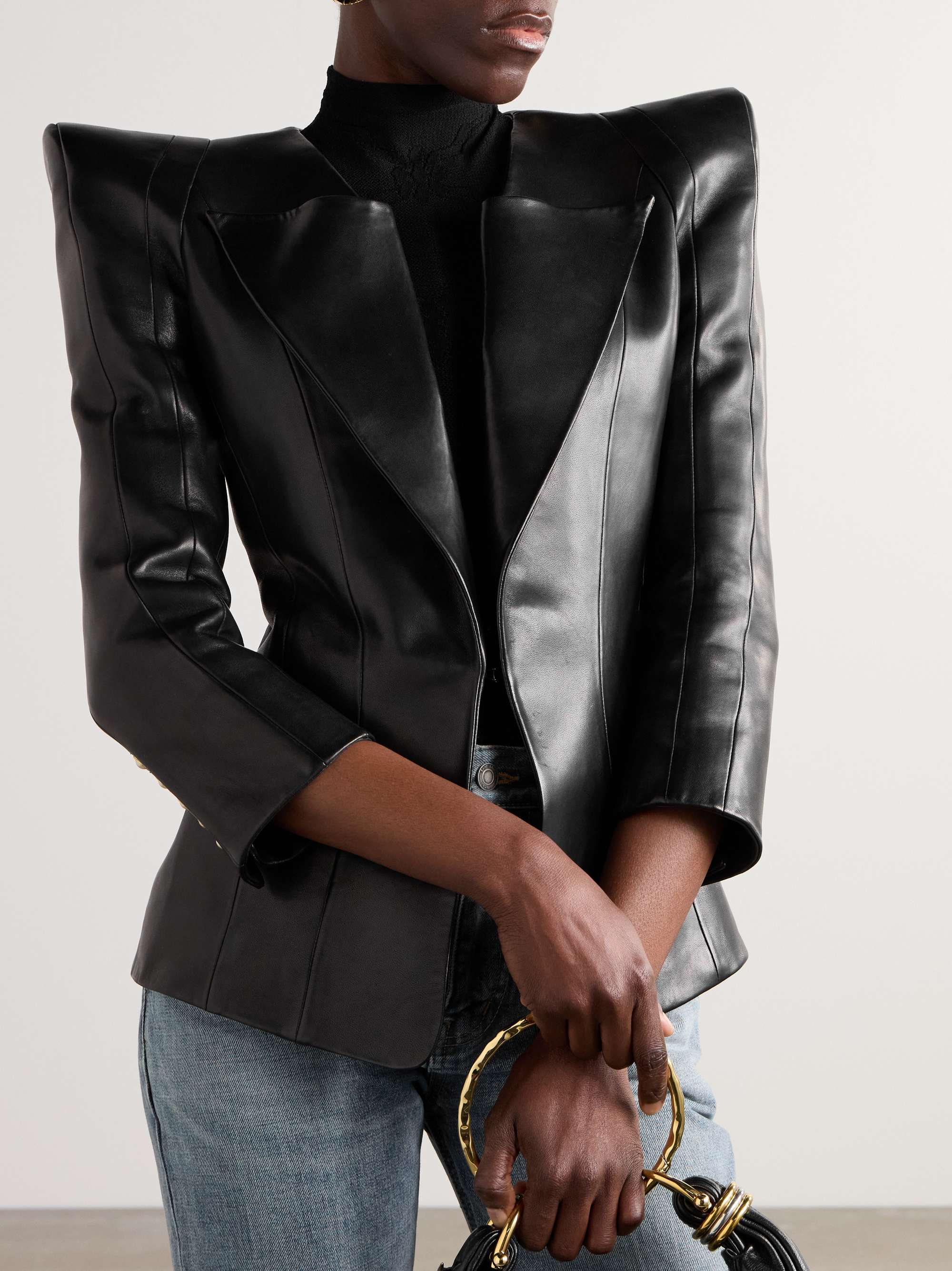Paneled leather jacket view