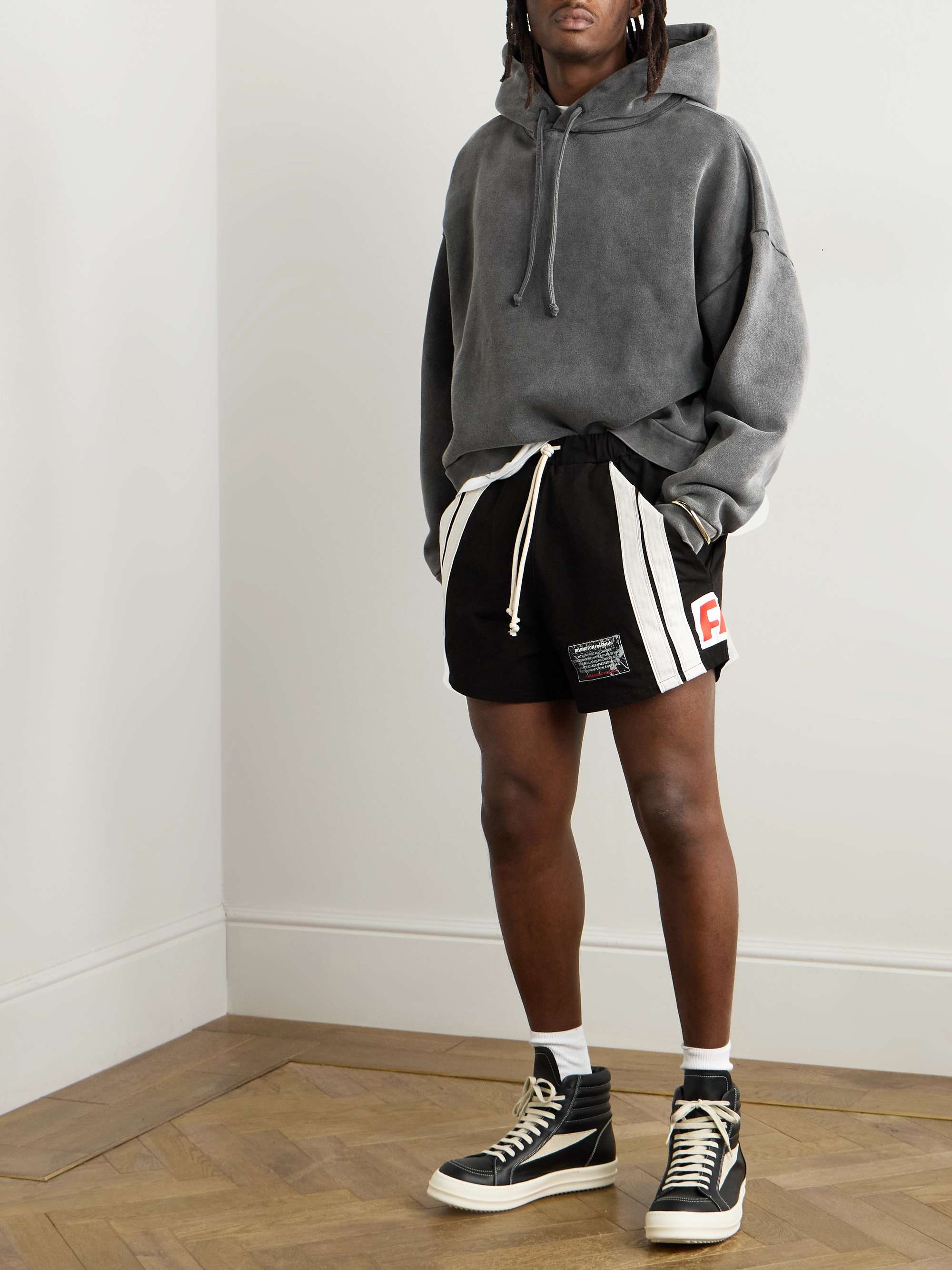 Trappist Straight-Leg Logo-Appliquéd Cotton-Canvas Drawstring Shorts view