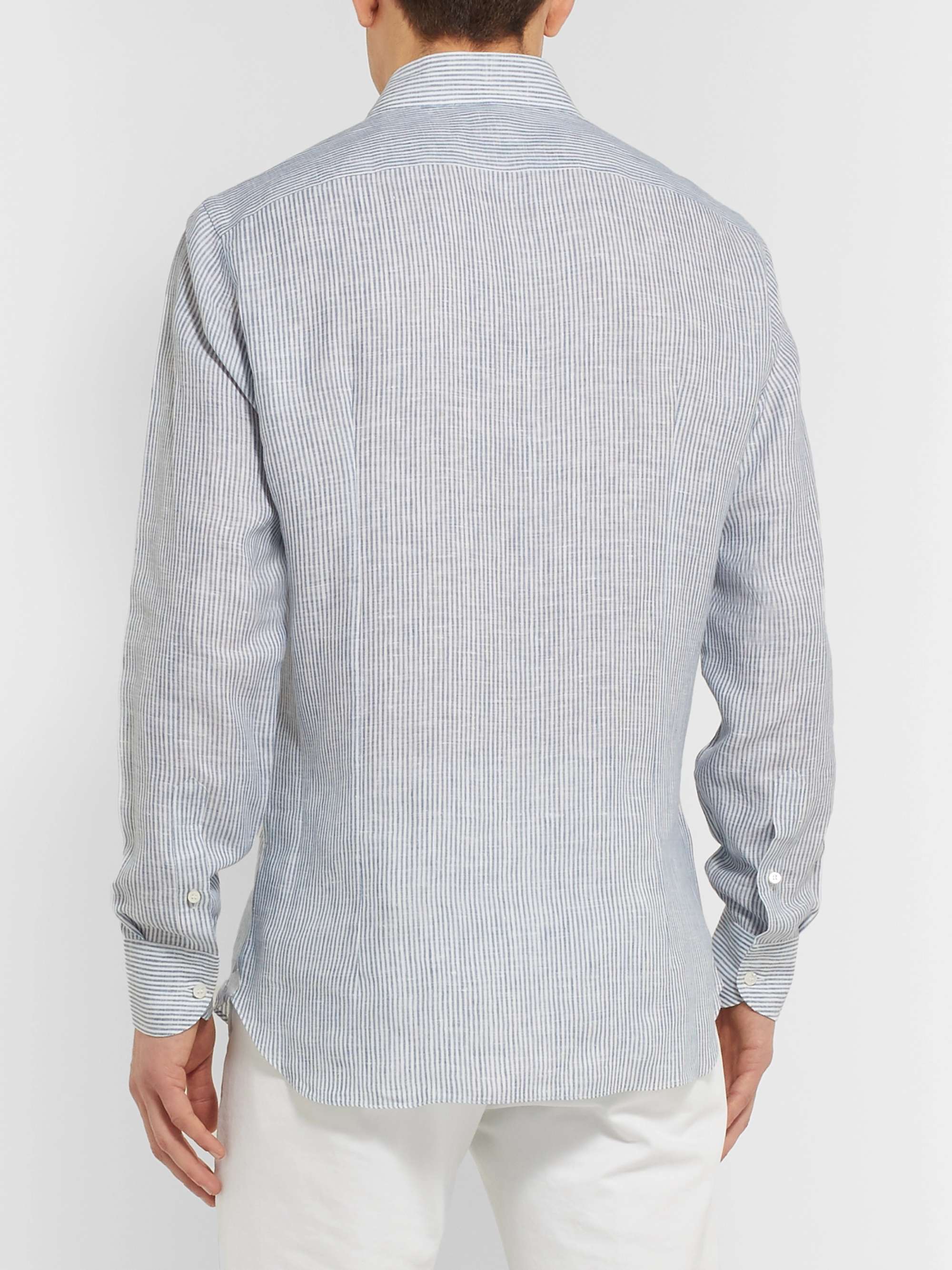 Albert Slim-Fit Cutaway-Collar Striped Linen Shirt view