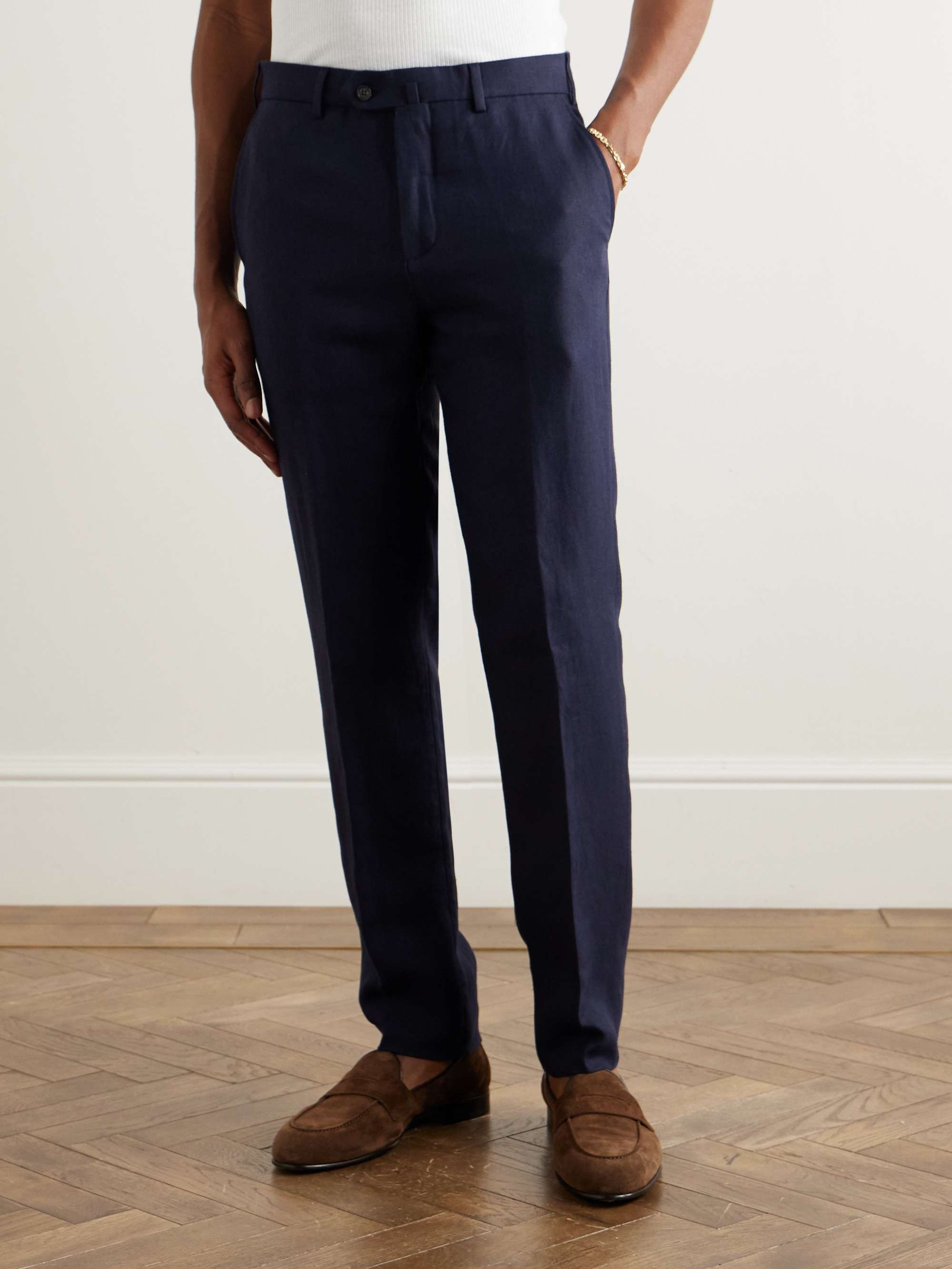 Carlo Straight-Leg Linen Suit Trousers view