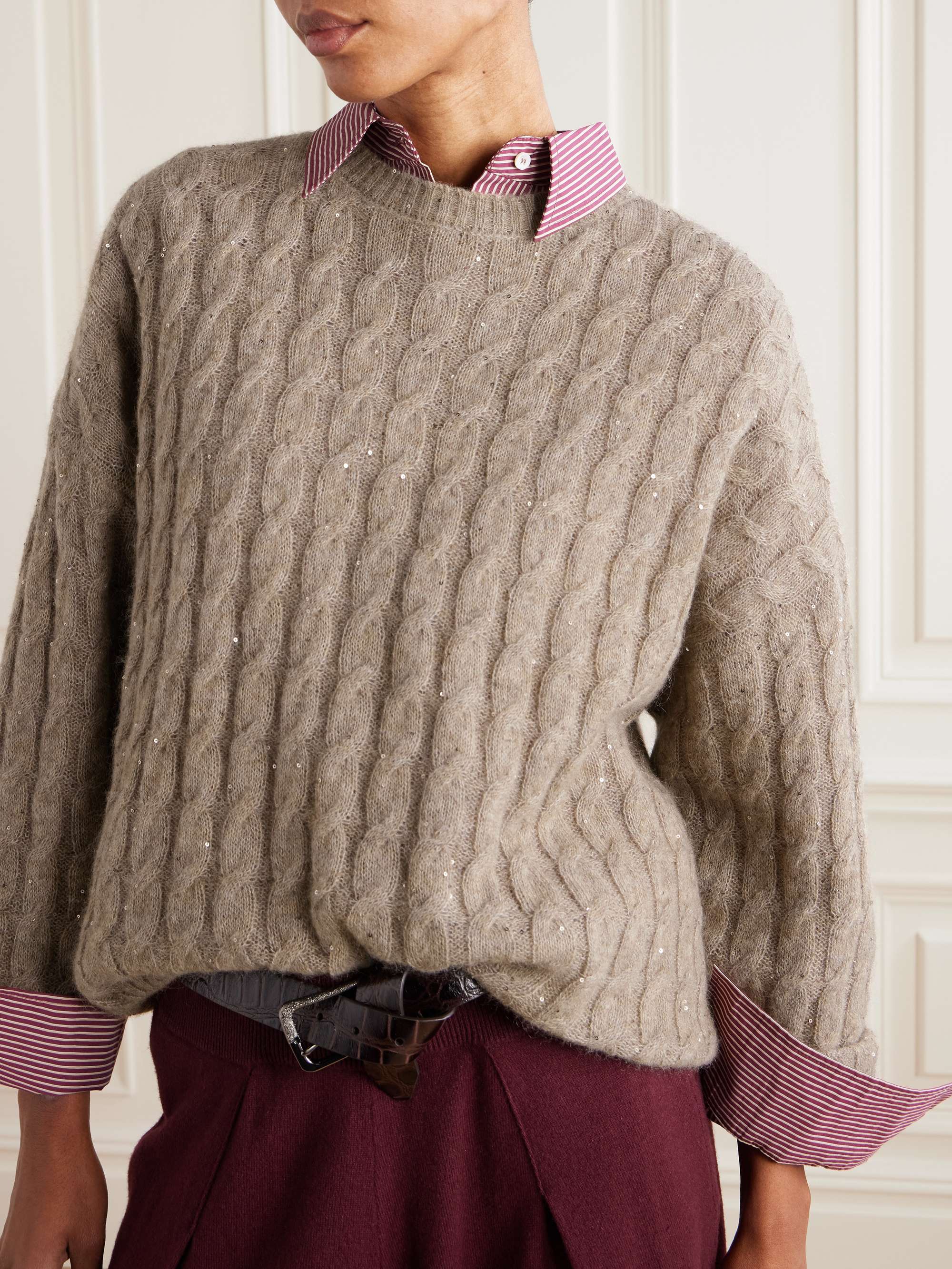 Hooded sequin-embellished cable-knit sweater view