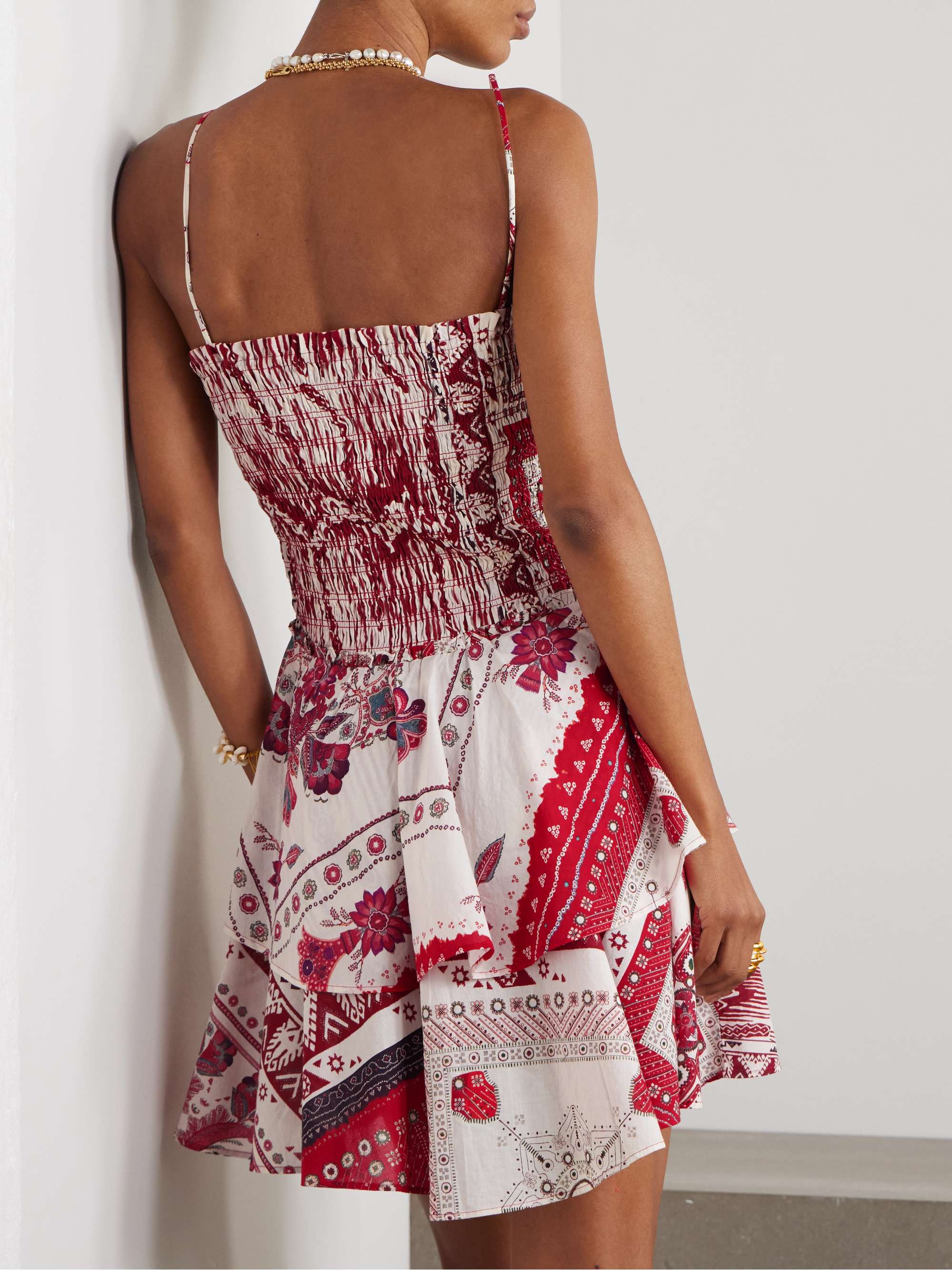Anka tiered smocked bandana-print cotton mini dress view