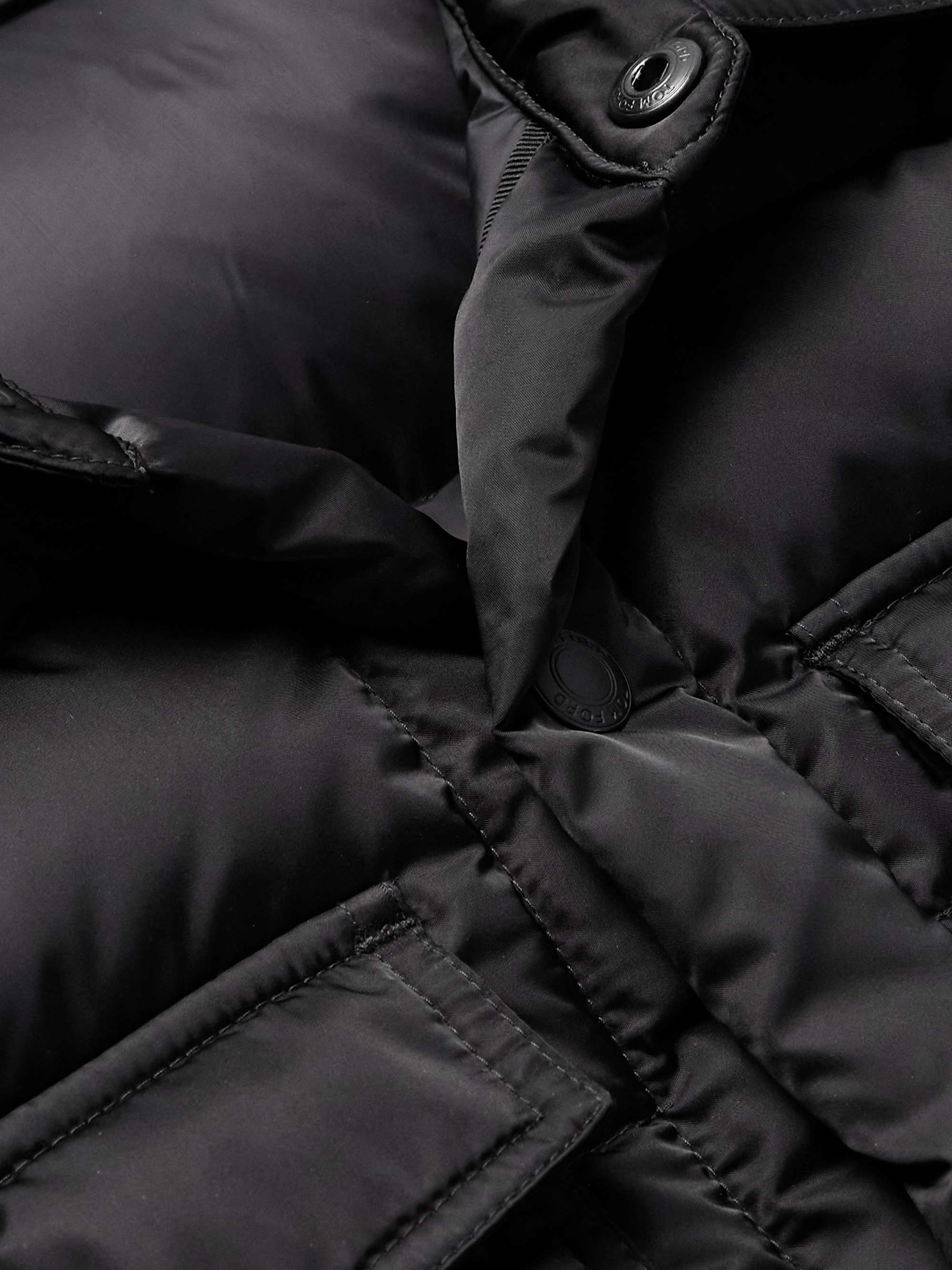 Leather-Trimmed Quilted Padded Shell Down Jacket view