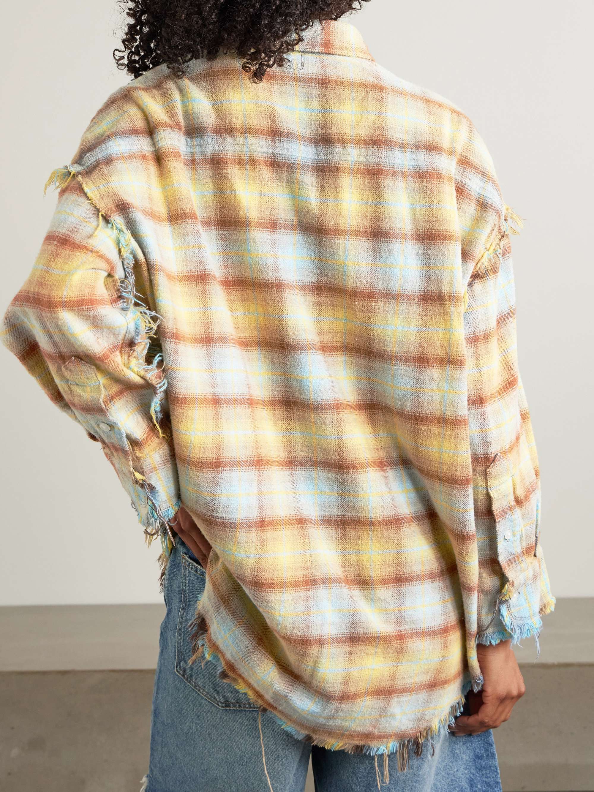 Distressed checked cotton-flannel shirt view