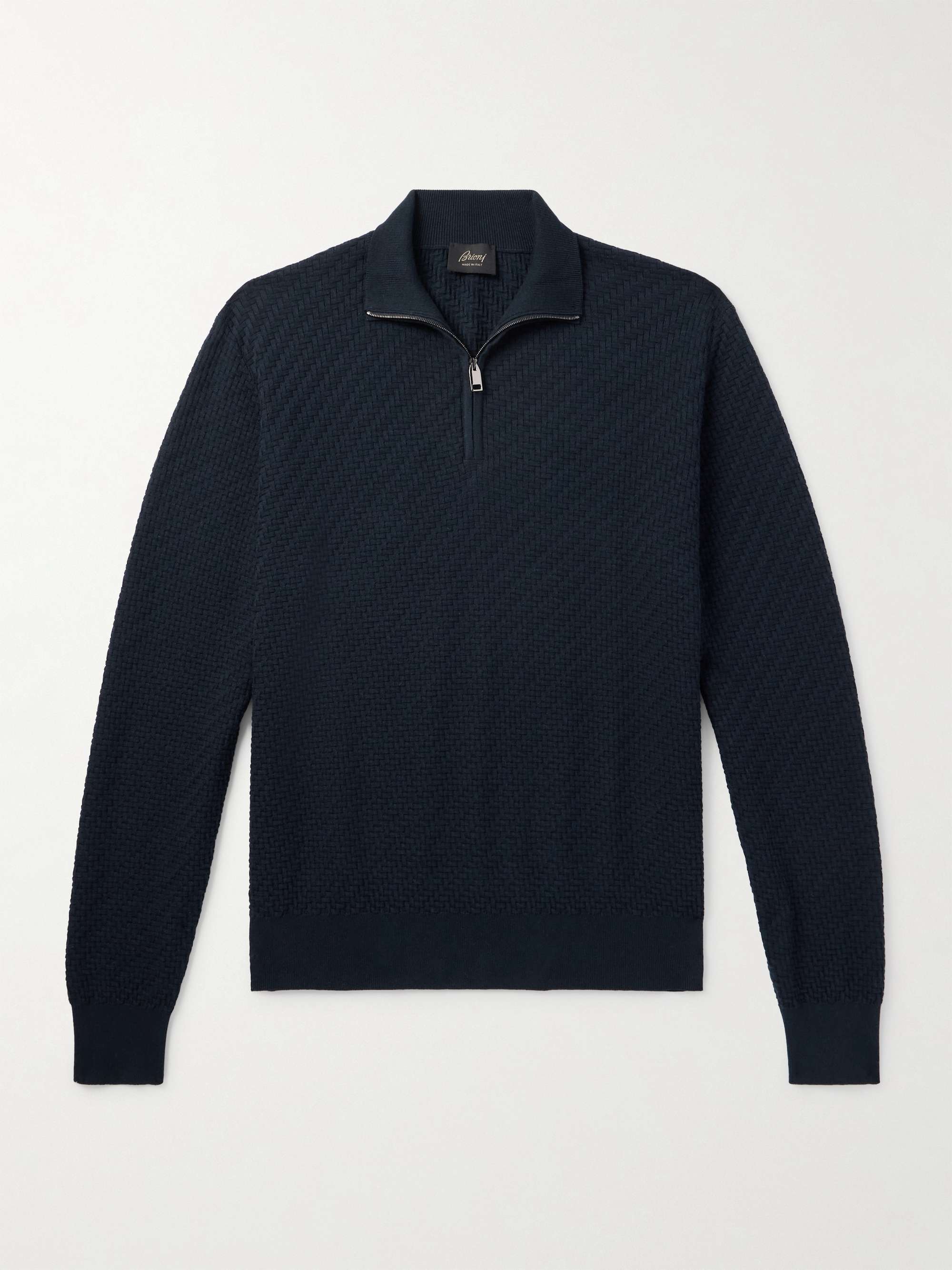Basketweave Cotton, Silk and Cashmere-Blend Half-Zip Sweater view