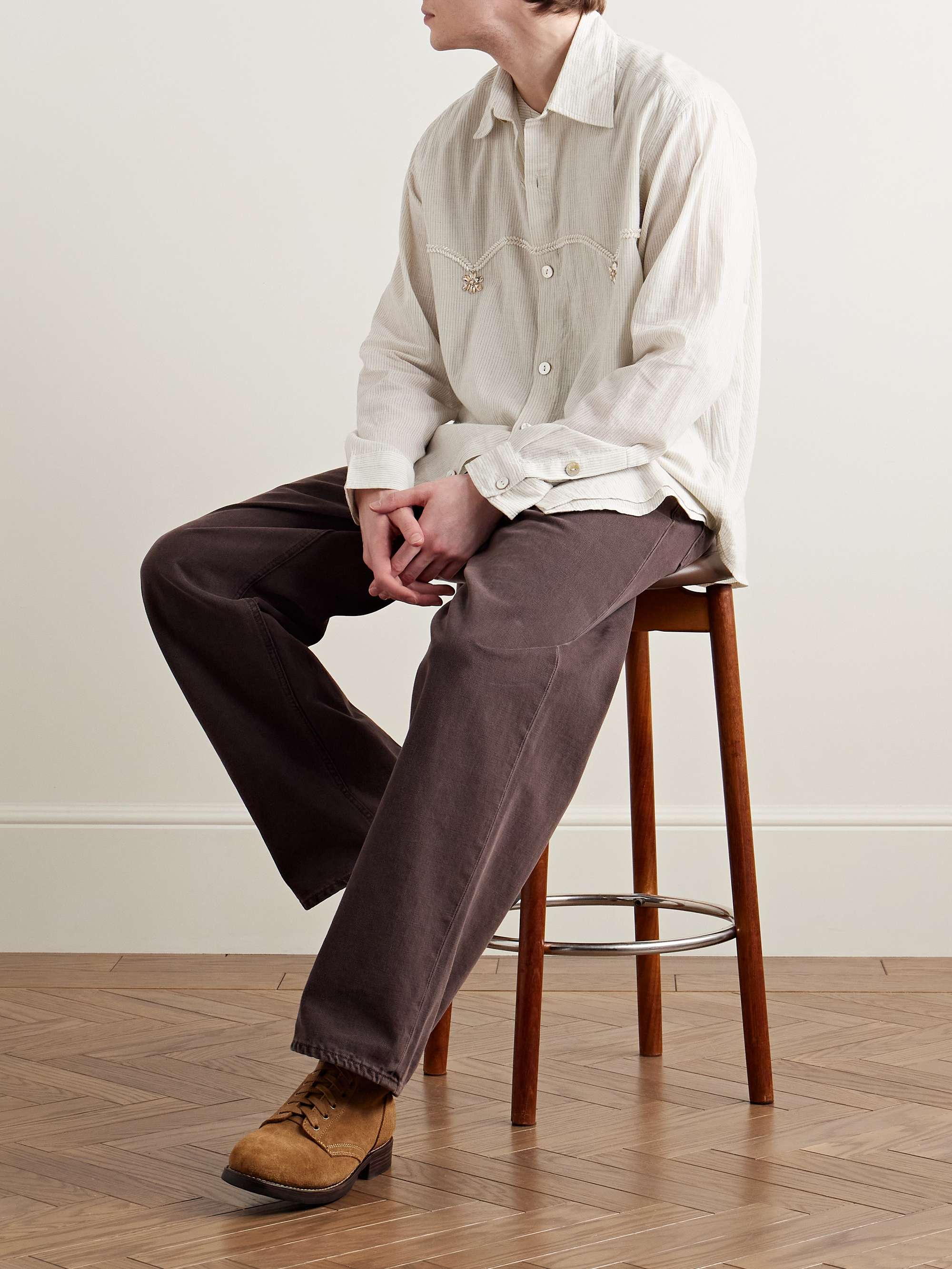 Embellished Striped Cotton-Voile Shirt view