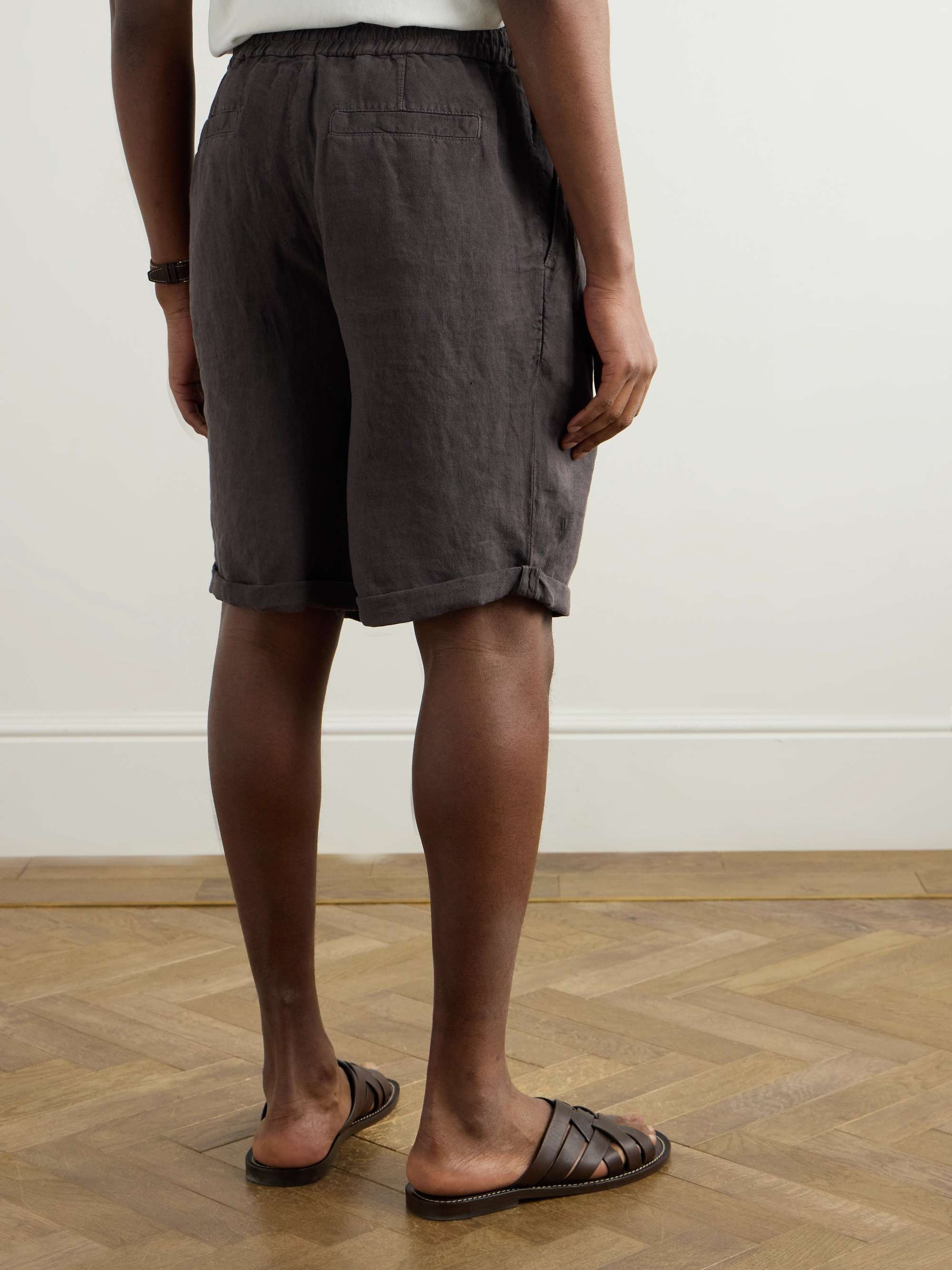 Straight-Leg Pleated Linen-Twill Drawstring Bermuda Shorts view
