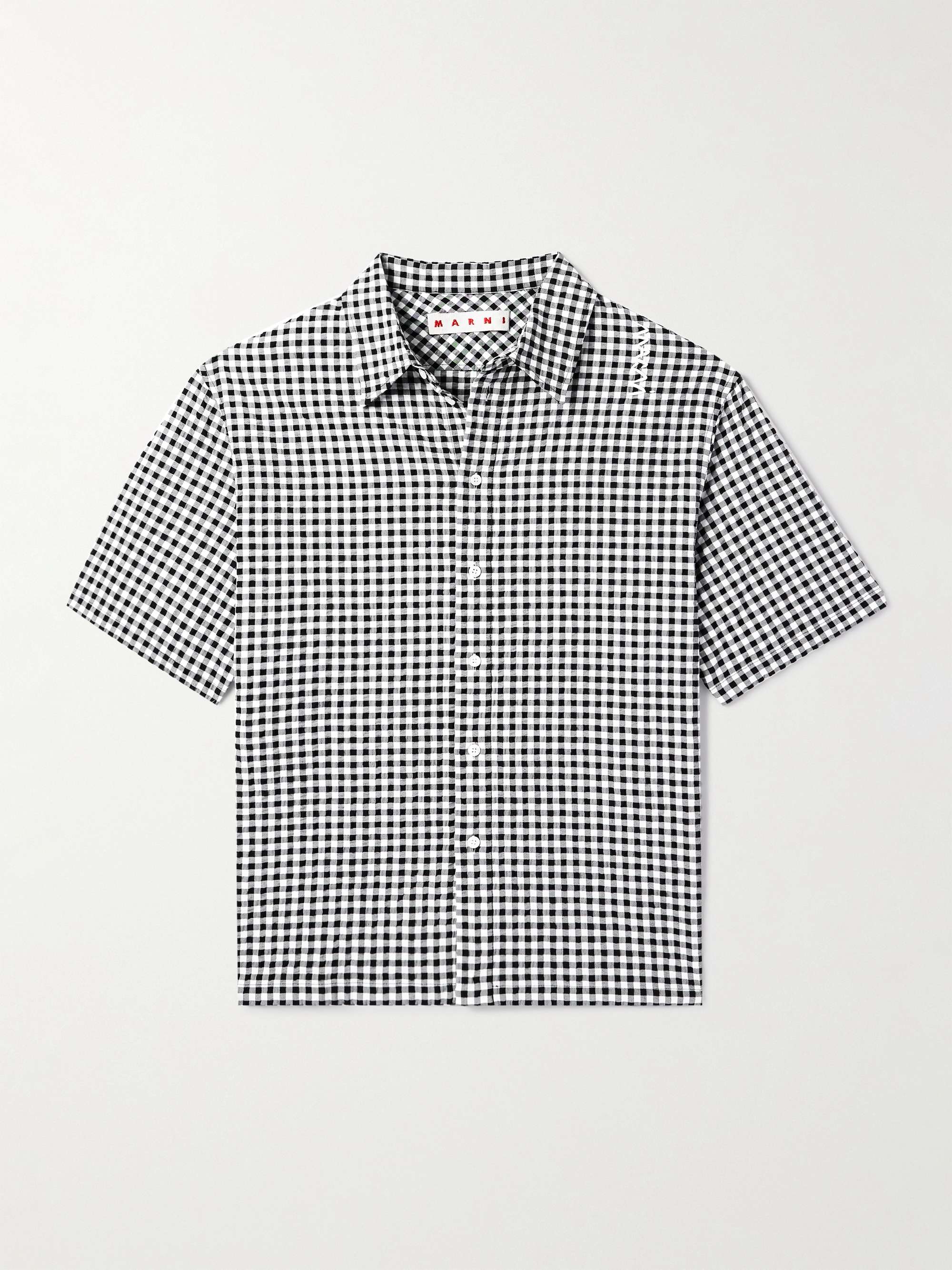 Logo-Embroidered Checked Seersucker Shirt view