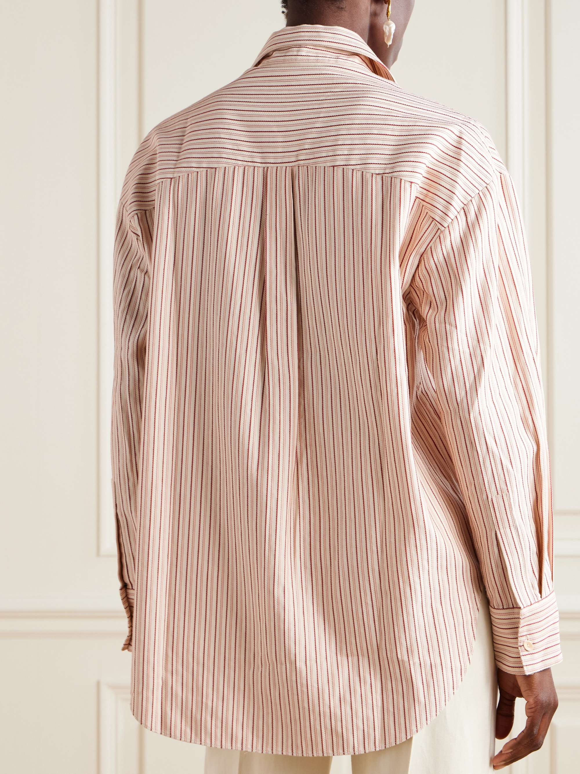 En Vau embroidered striped organic cotton-blend shirt view