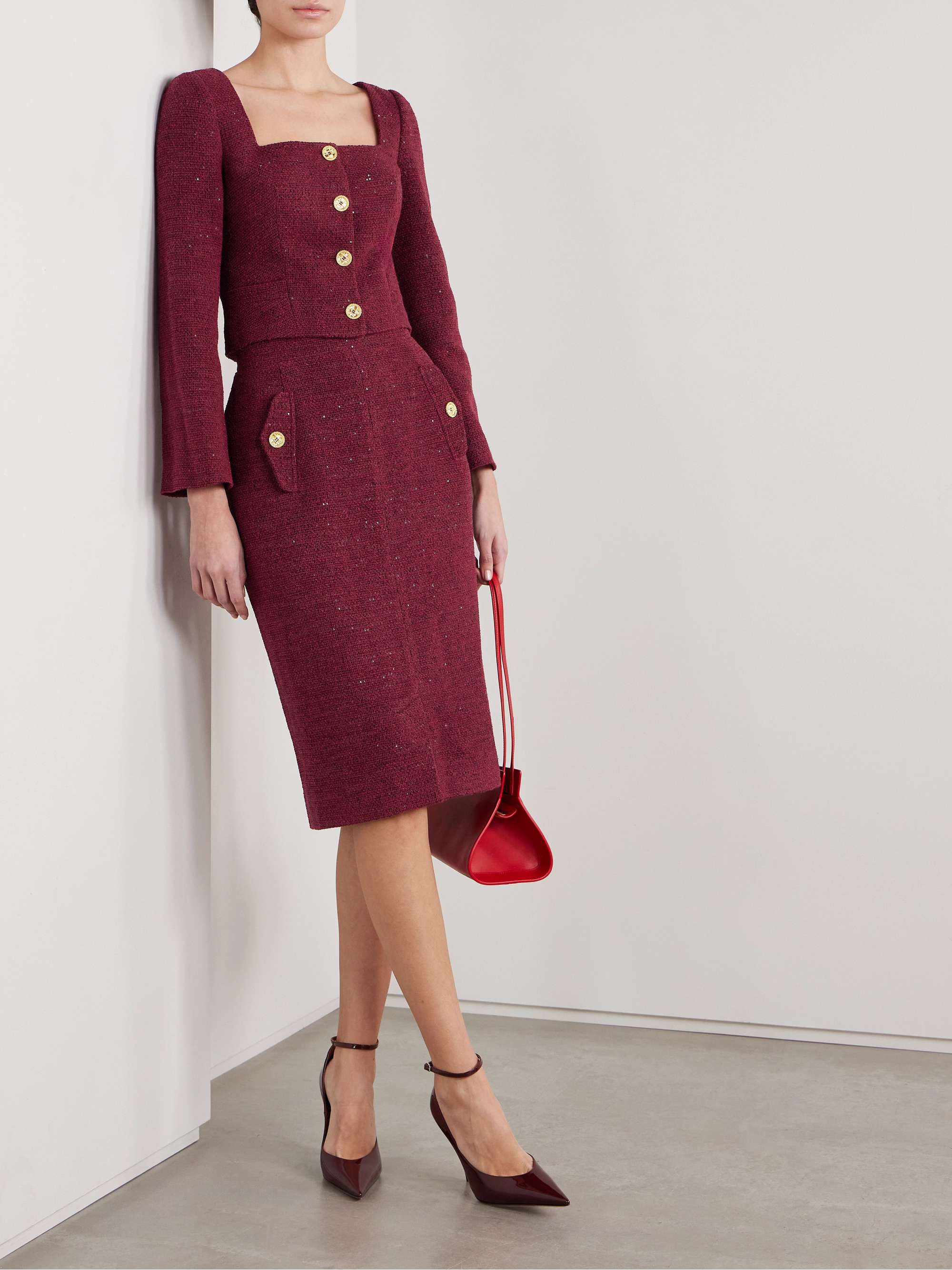 Sequin-embellished tweed skirt view