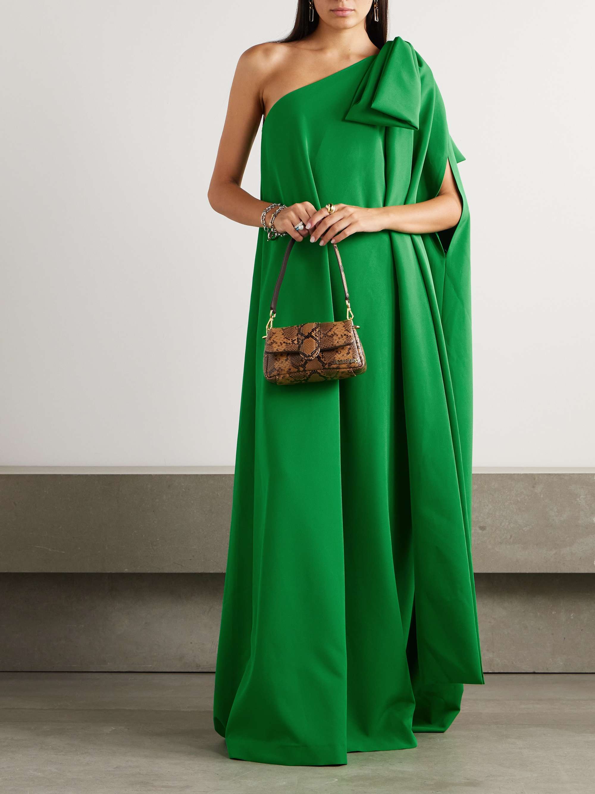 Samuel one-shoulder bow-embellished crepe gown view