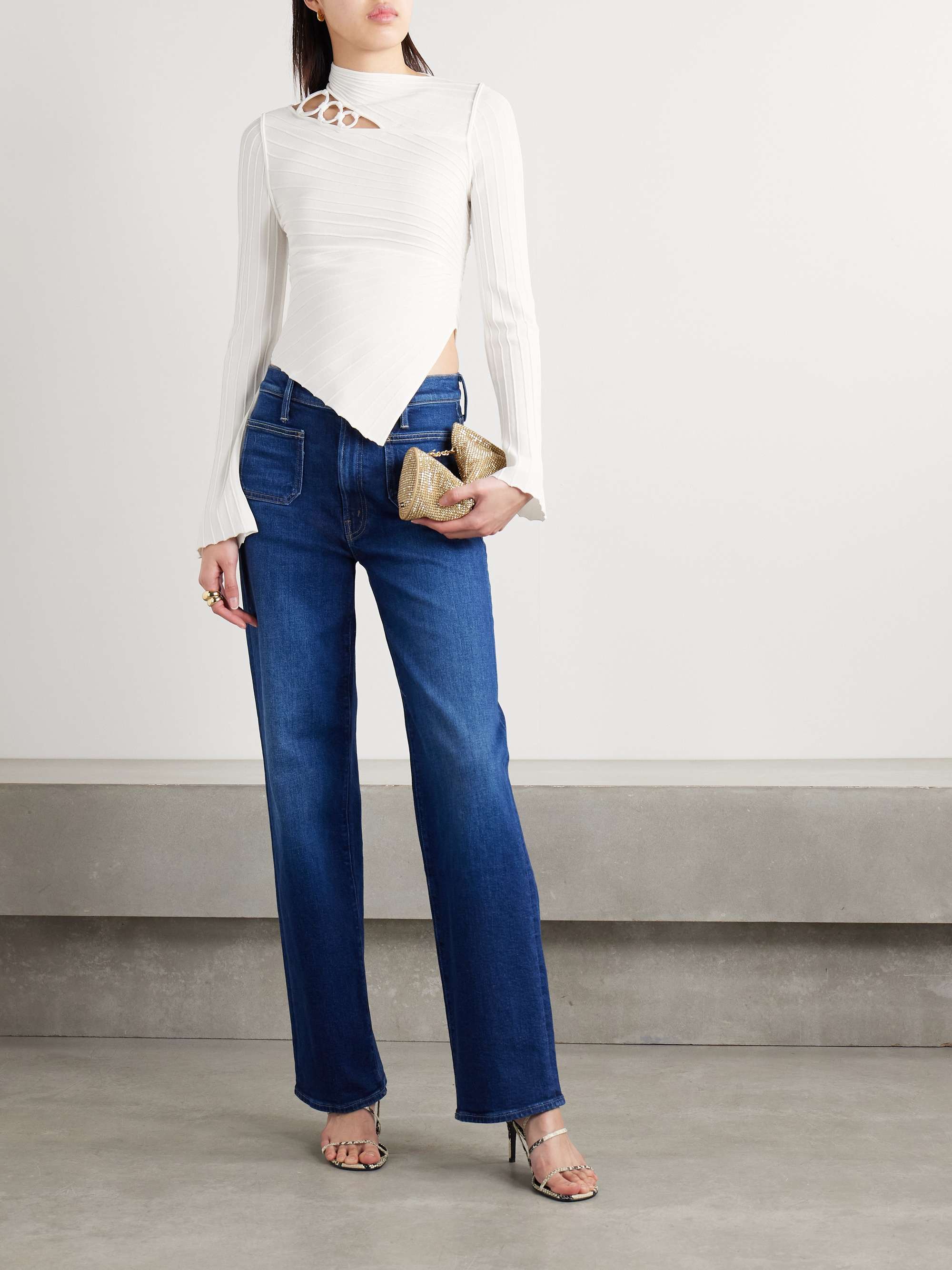 Ekko embellished cutout recycled ribbed-knit top view