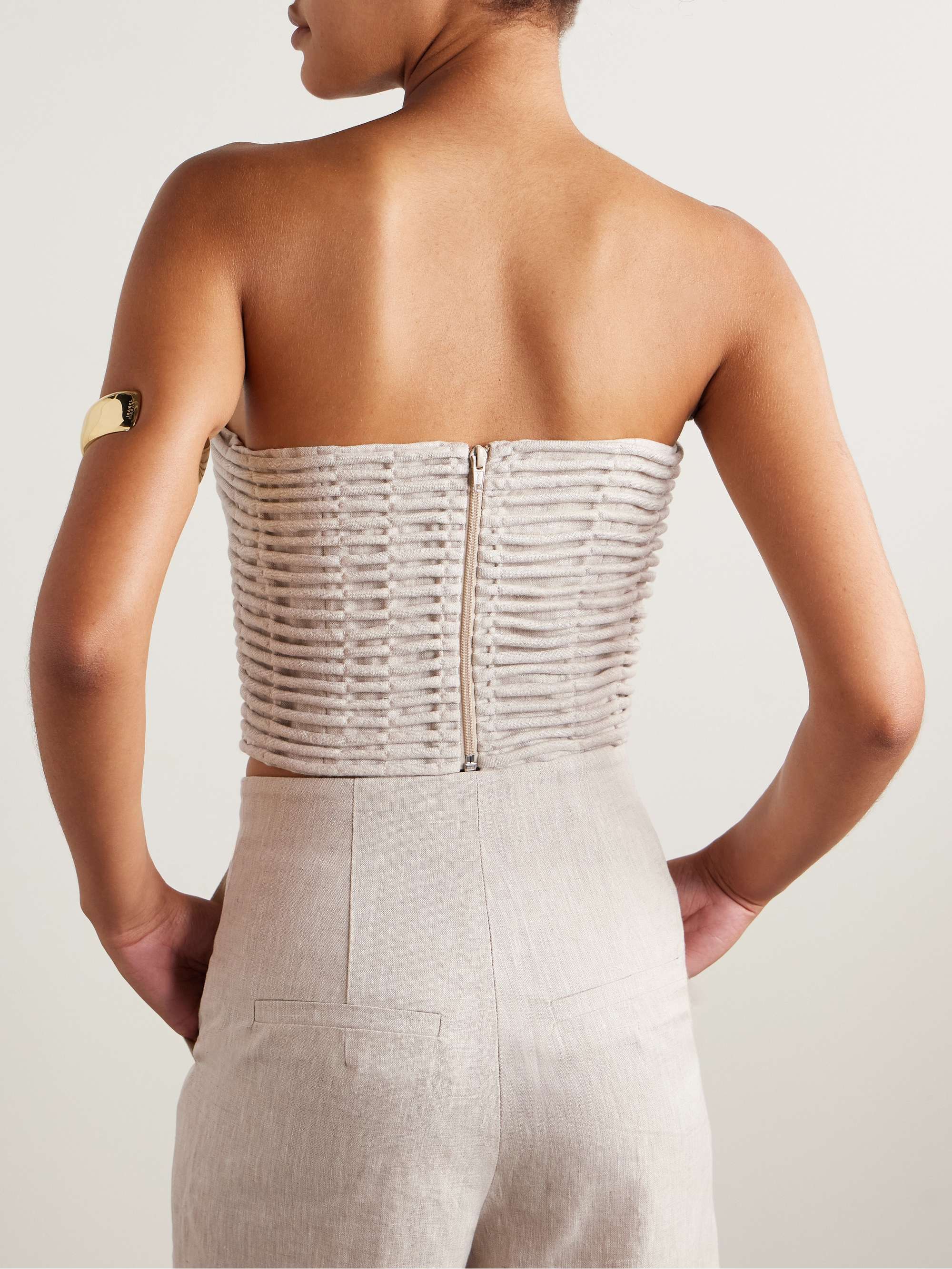 Prateek embroidered linen corset top view