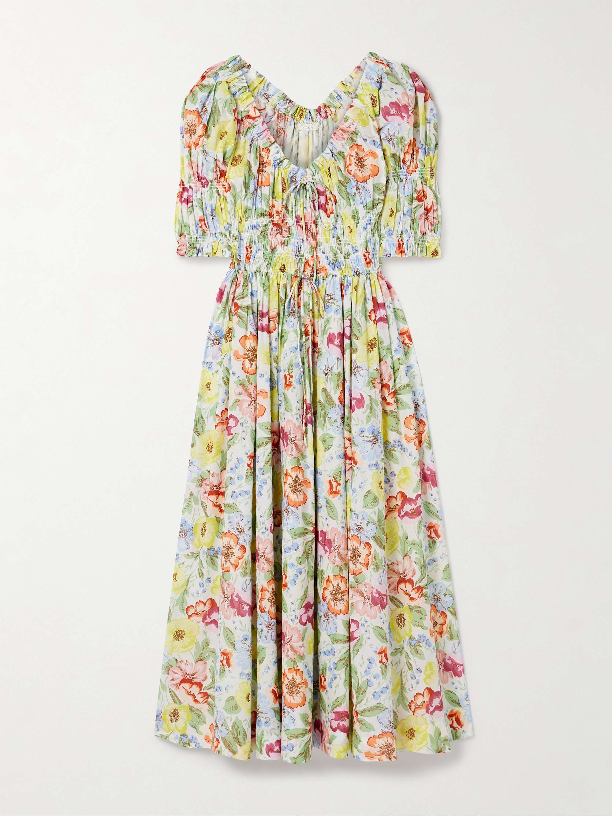 Ischia shirred floral-print cotton-voile midi dress view