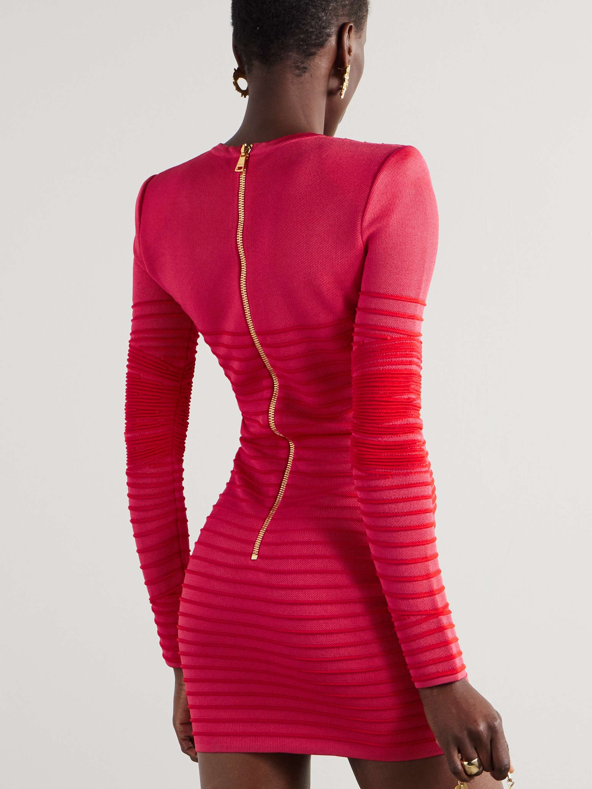 Wrap-effect ribbed-knit mini dress view