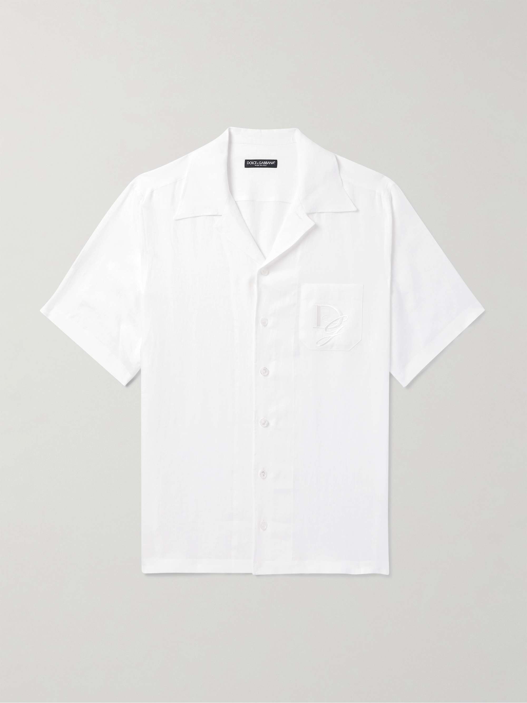 Camp-Collar Logo-Embroidered Linen Shirt view