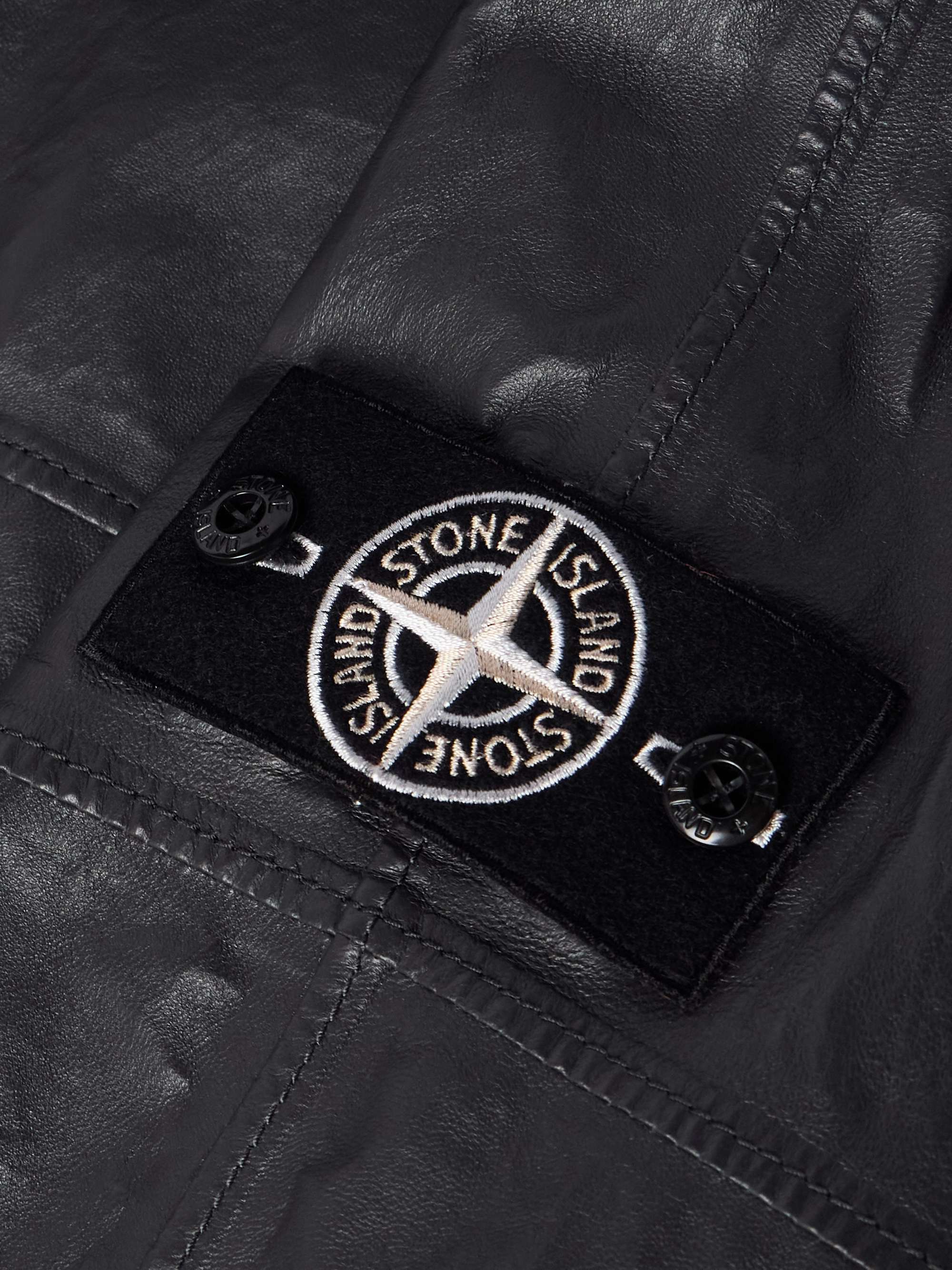 Logo-Appliquéd Paneled Light Leather Organza Hooded Jacket view