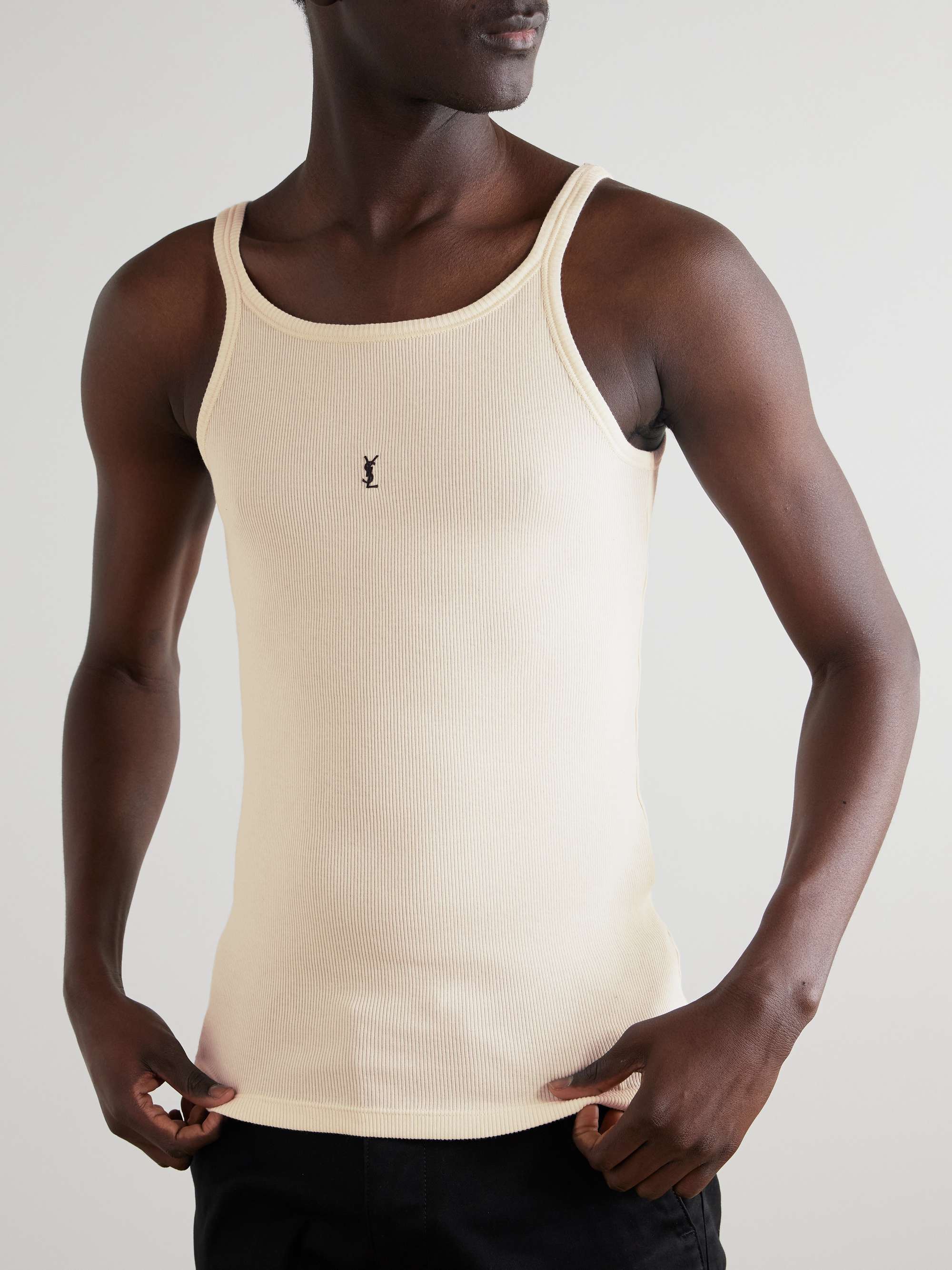 Slim-Fit Logo-Embroidered Ribbed Cotton-Jersey Tank Top view