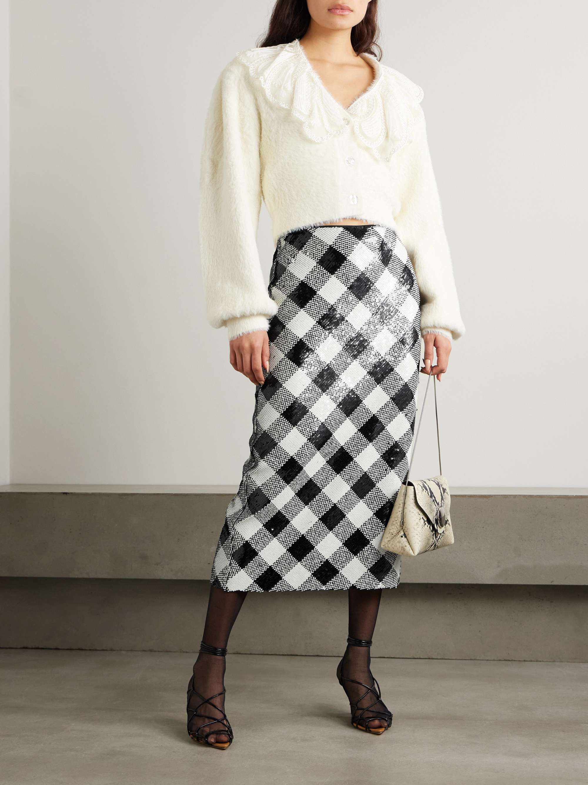 Allora checked sequined crepe midi skirt view