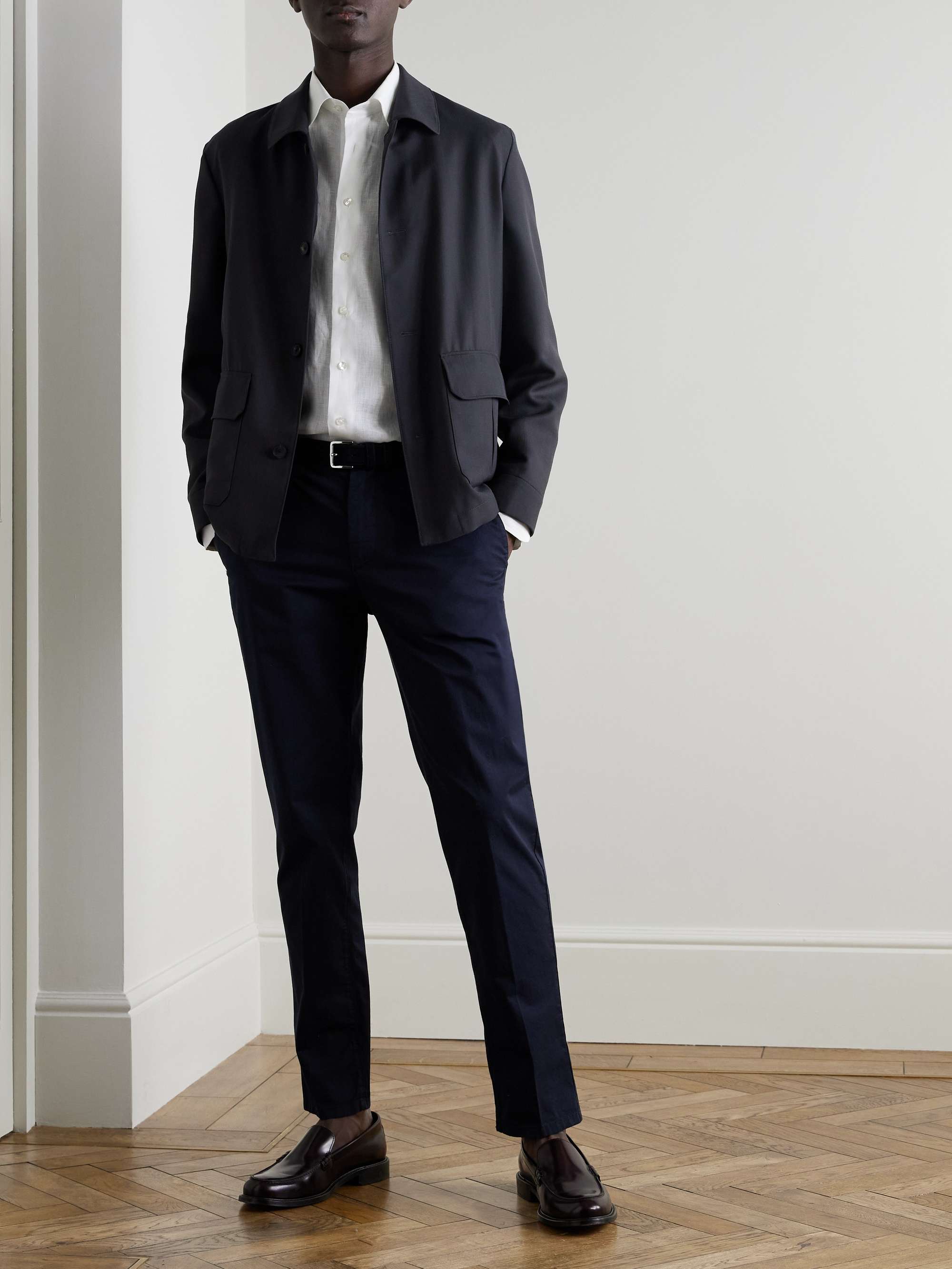 Slim-Fit Logo-Embroidered Linen Shirt view