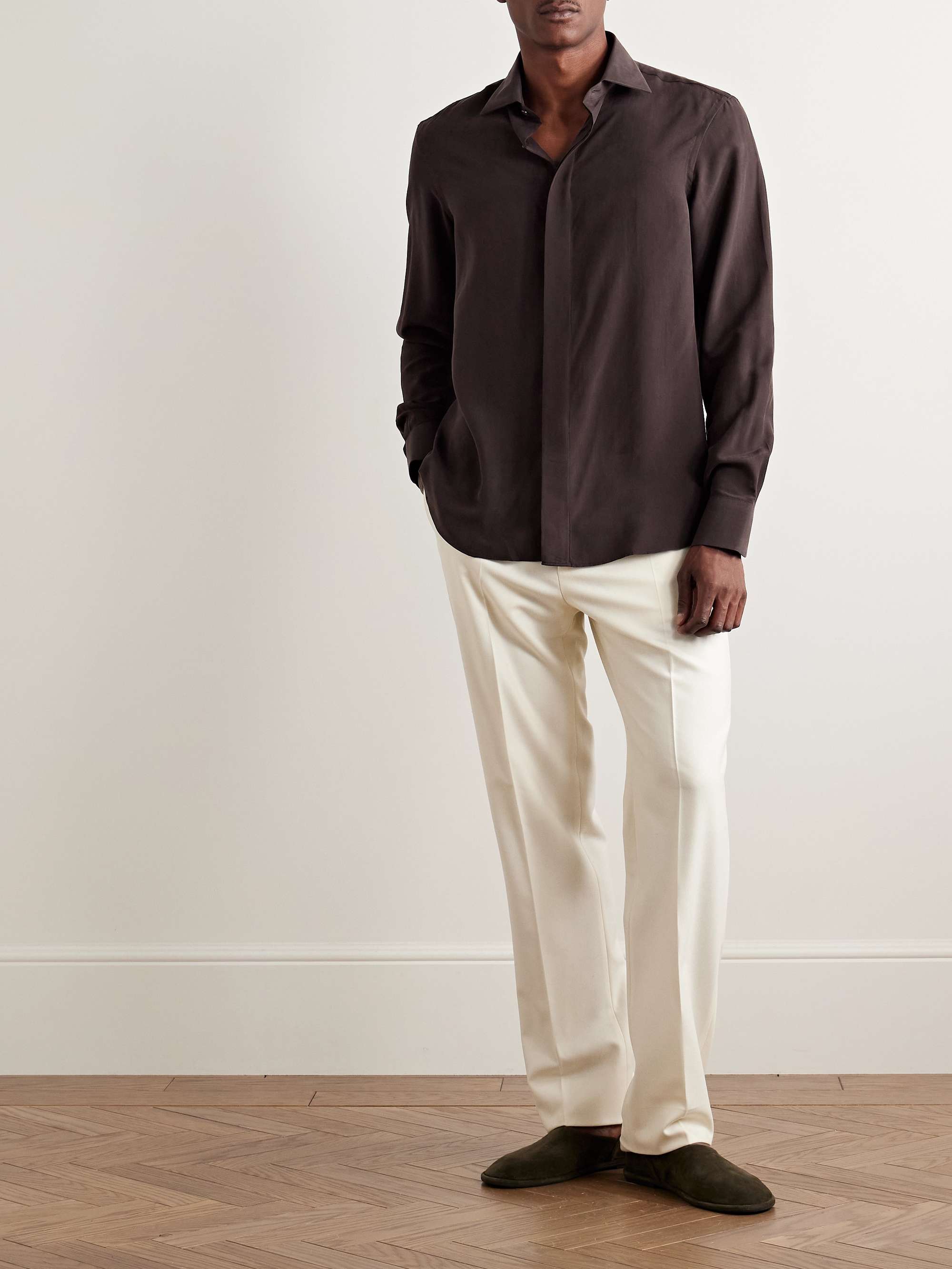 Enzyme-Washed Silk-Satin Shirt view