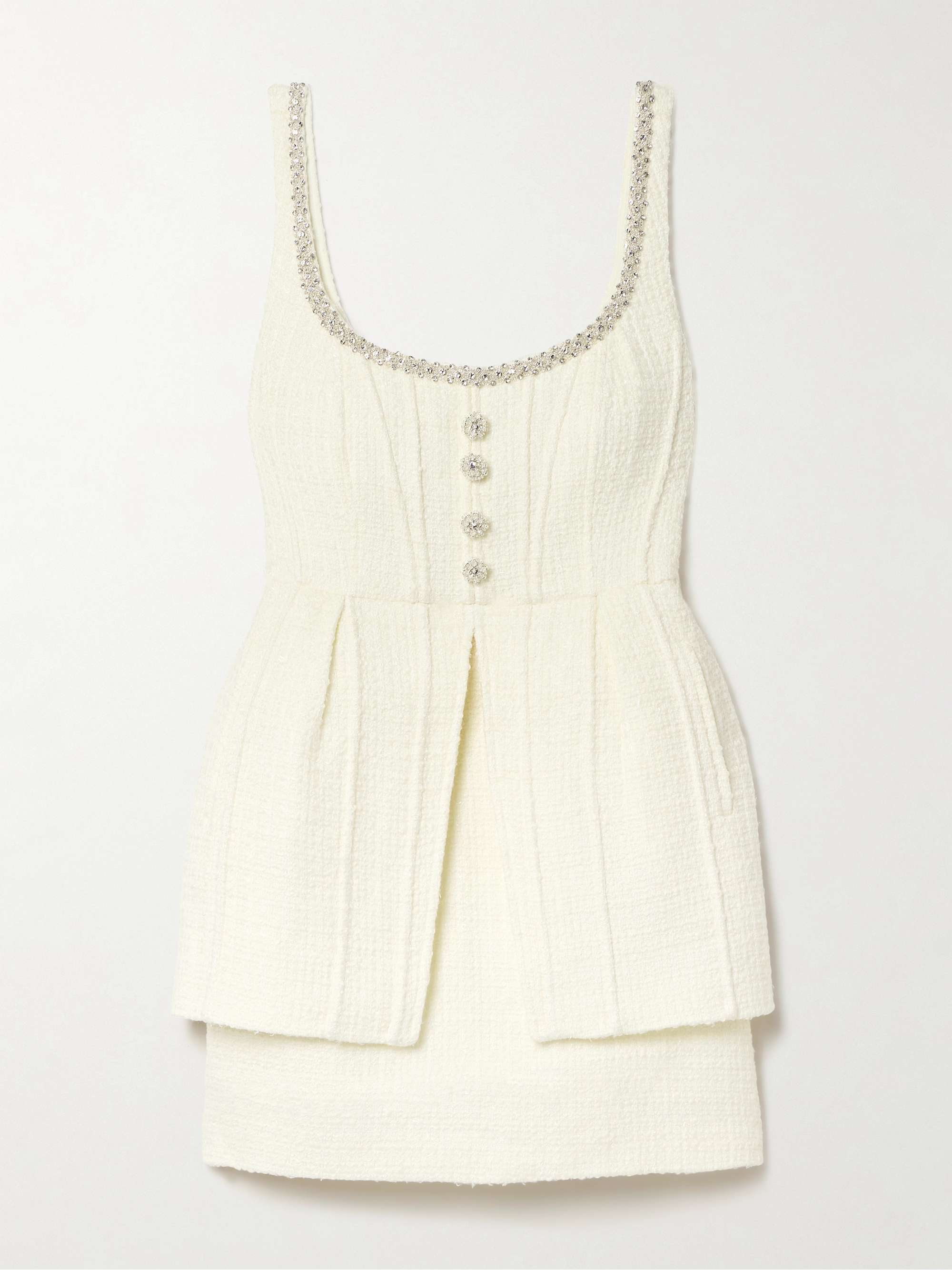 Layered crystal-embellished tweed mini dress view