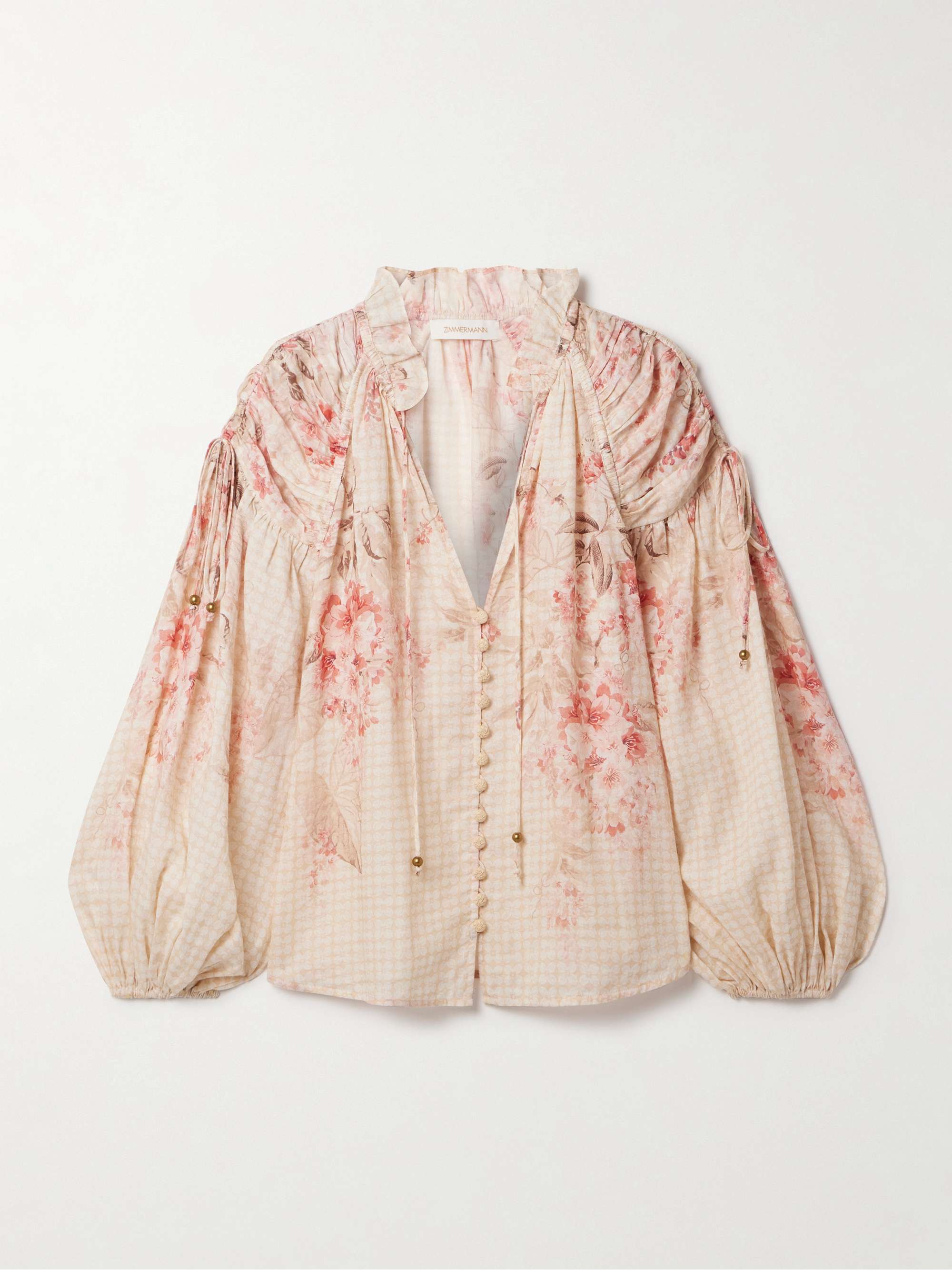 Illuminate gathered printed ramie blouse view