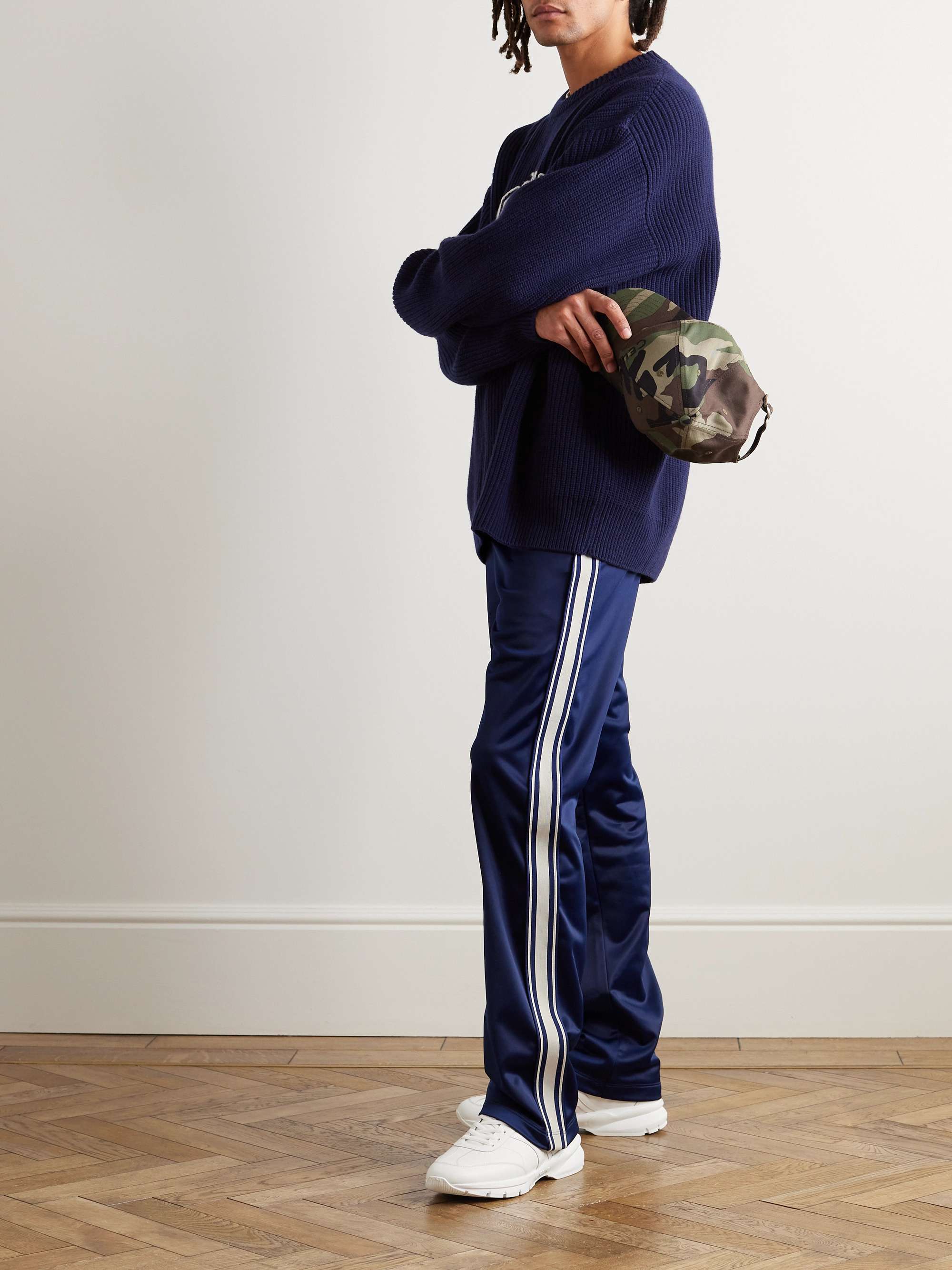 Straight-Leg Logo-Embroidered Striped Jersey Track Pants view