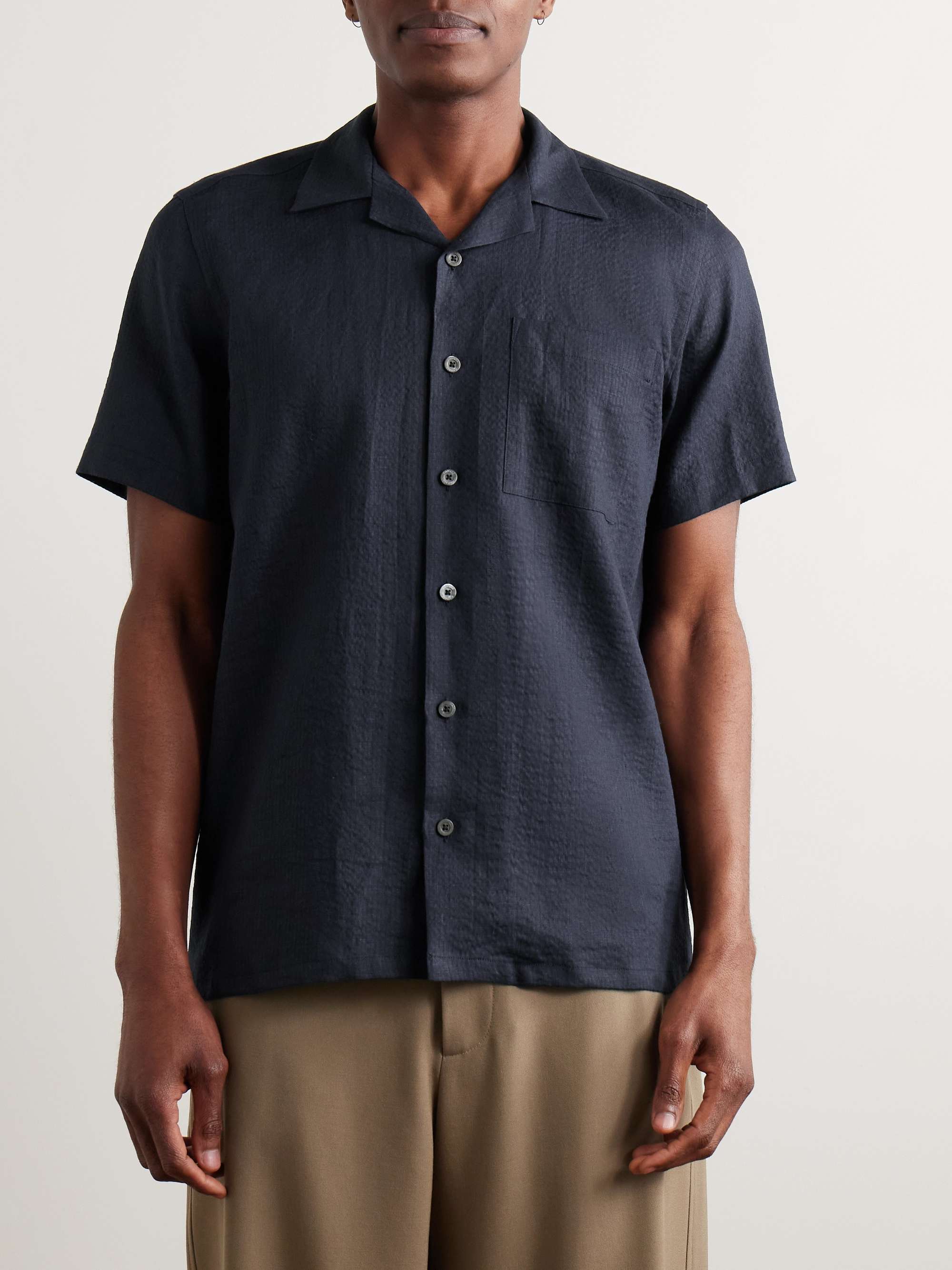 Camp-Collar Linen-Seersucker Shirt view