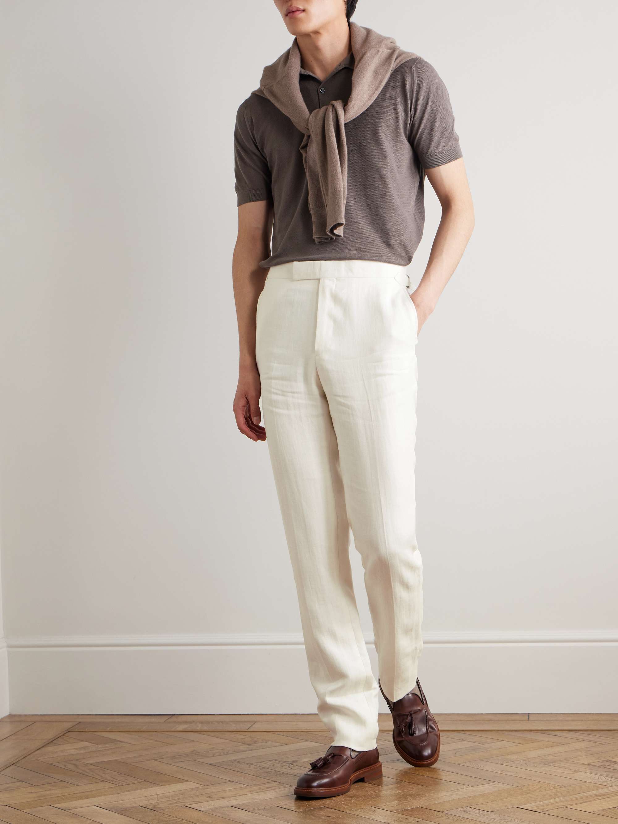 Herringbone Linen-Twill Tuxedo Trousers view