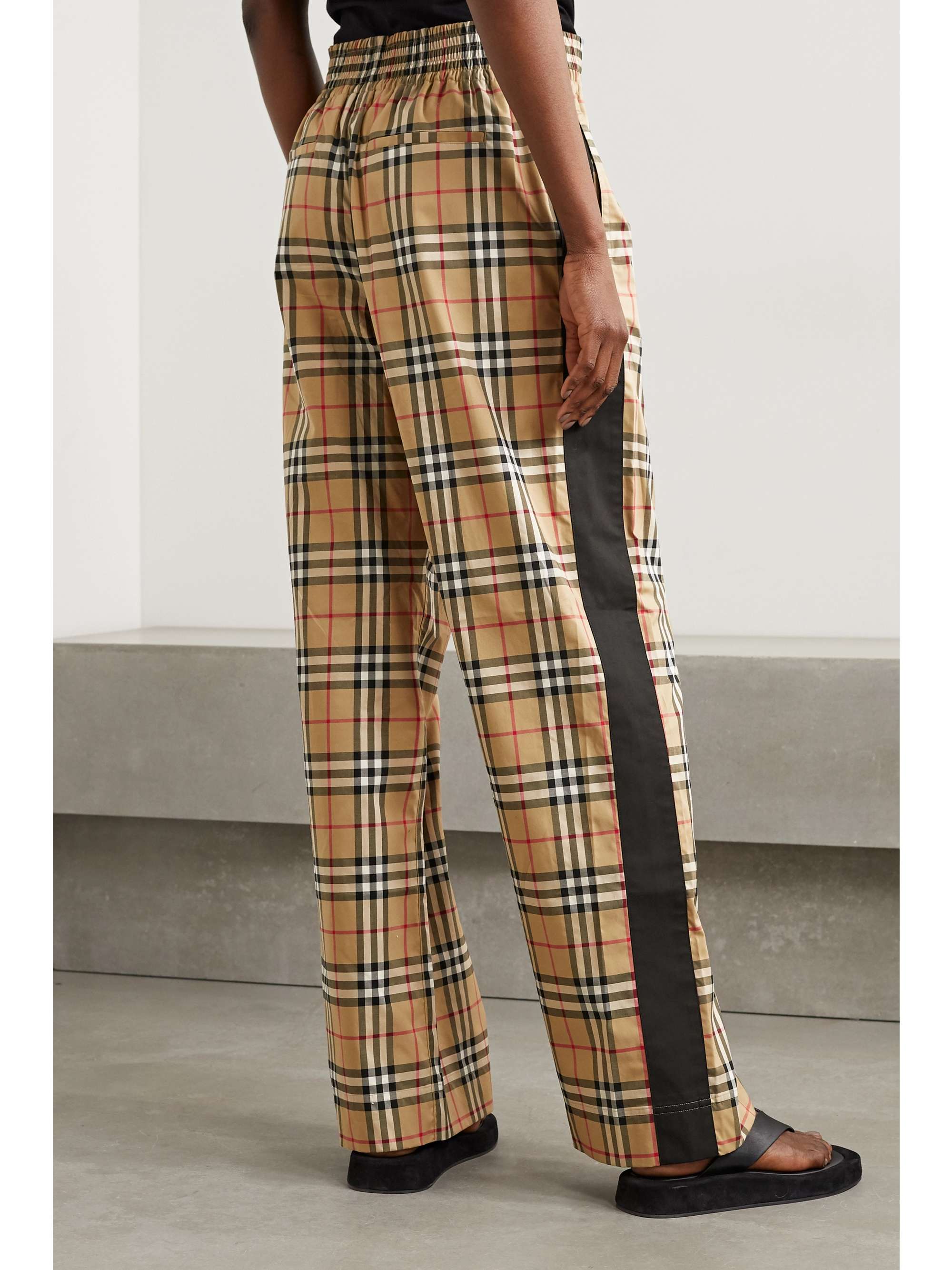 Striped checked cotton-blend wide-leg pants view
