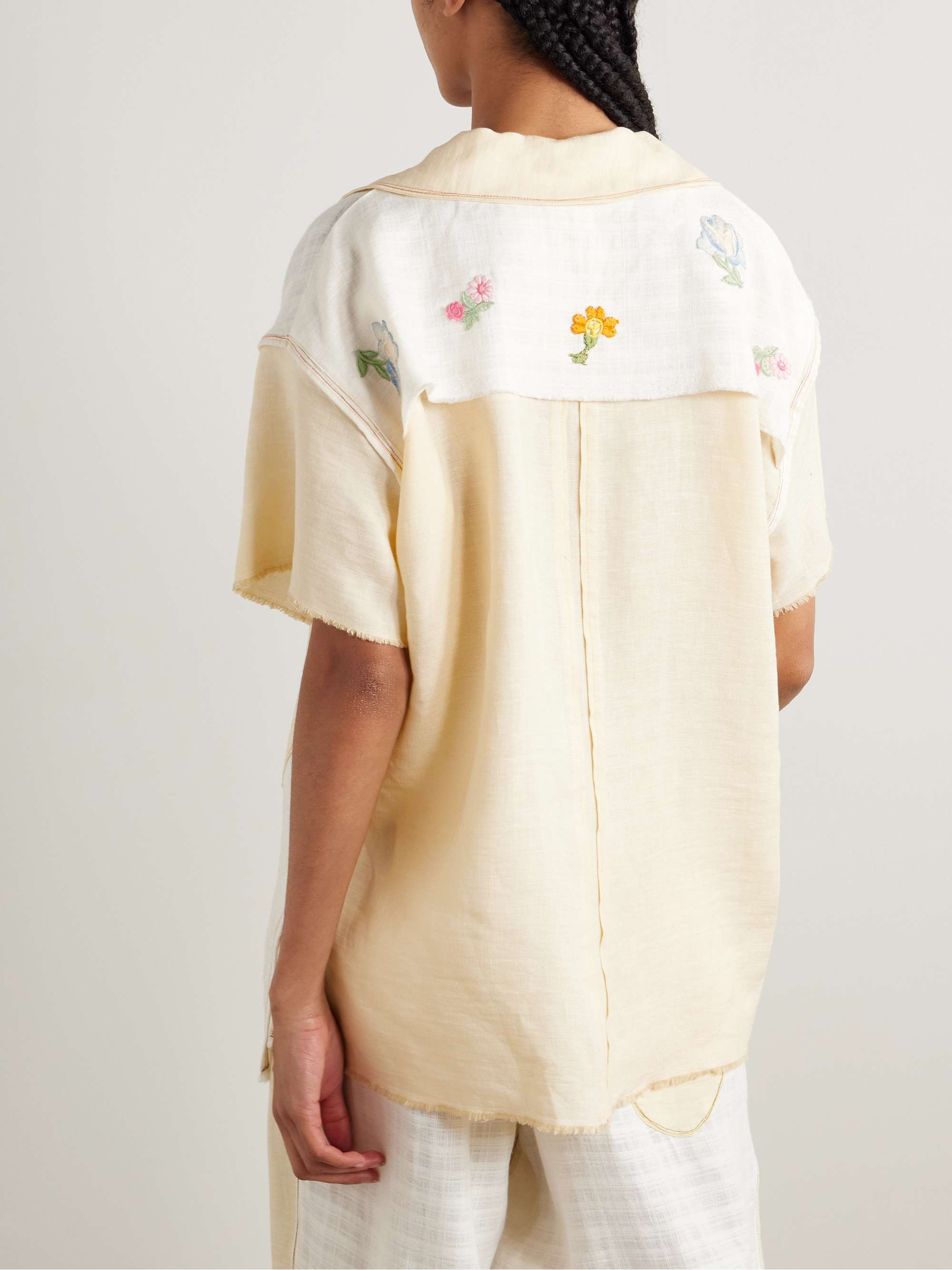 Appliquéd frayed two-tone linen shirt view
