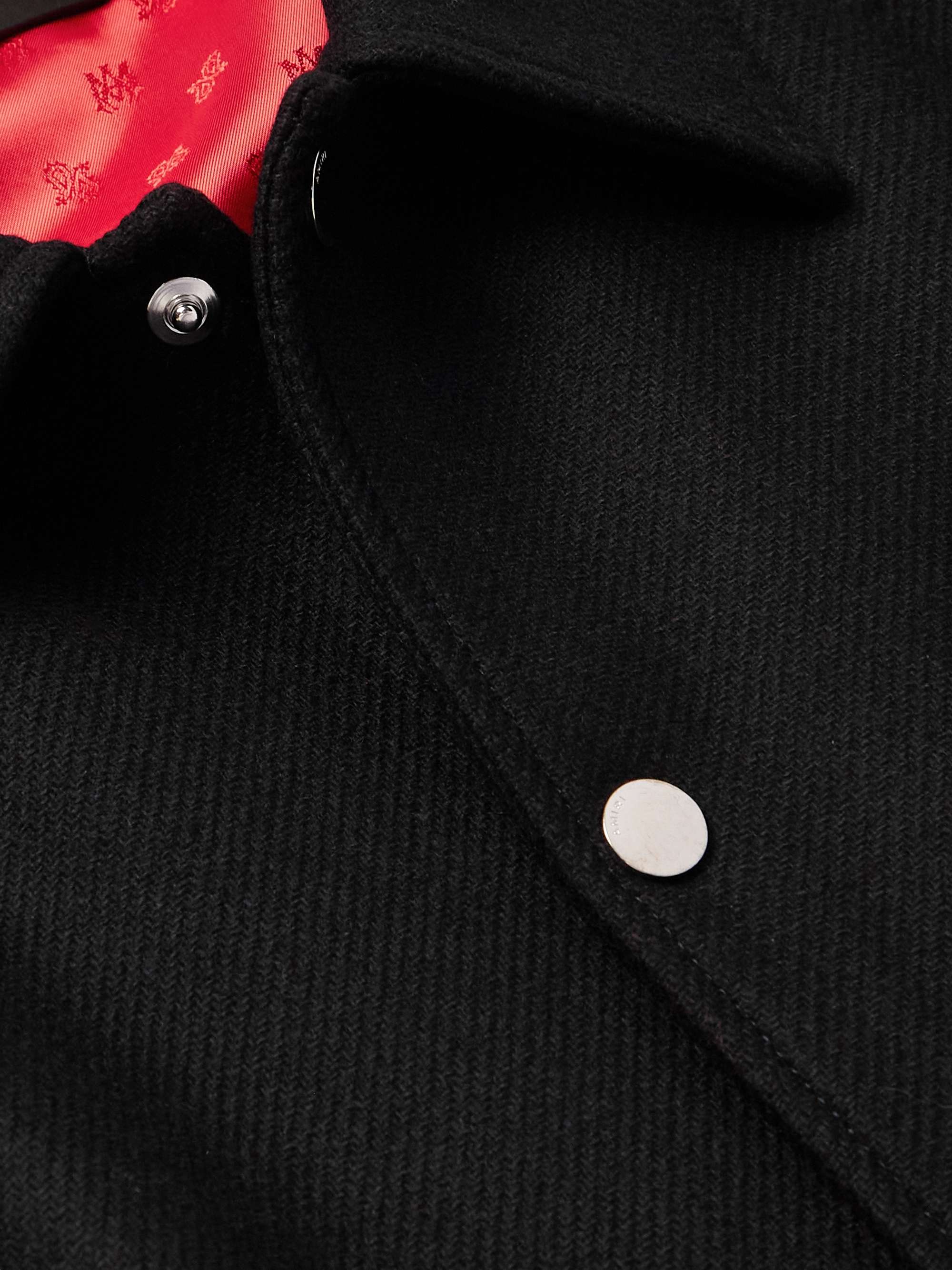 Bones Leather-Trimmed Appliquéd Logo-Embroidered Wool-Blend Twill Varsity Jacket view