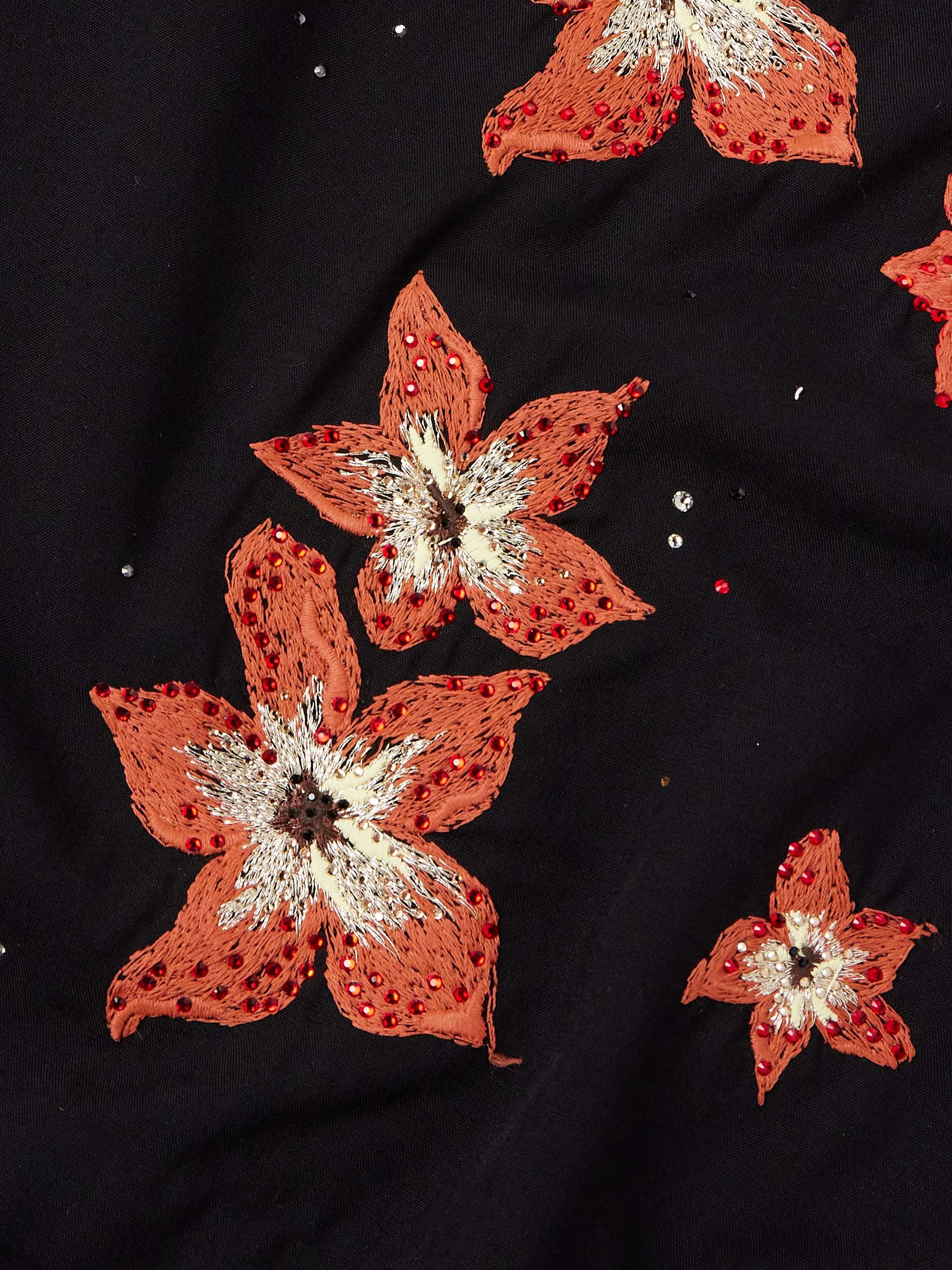 Camp-Collar Crystal-Embellished Embroidered Satin Shirt view