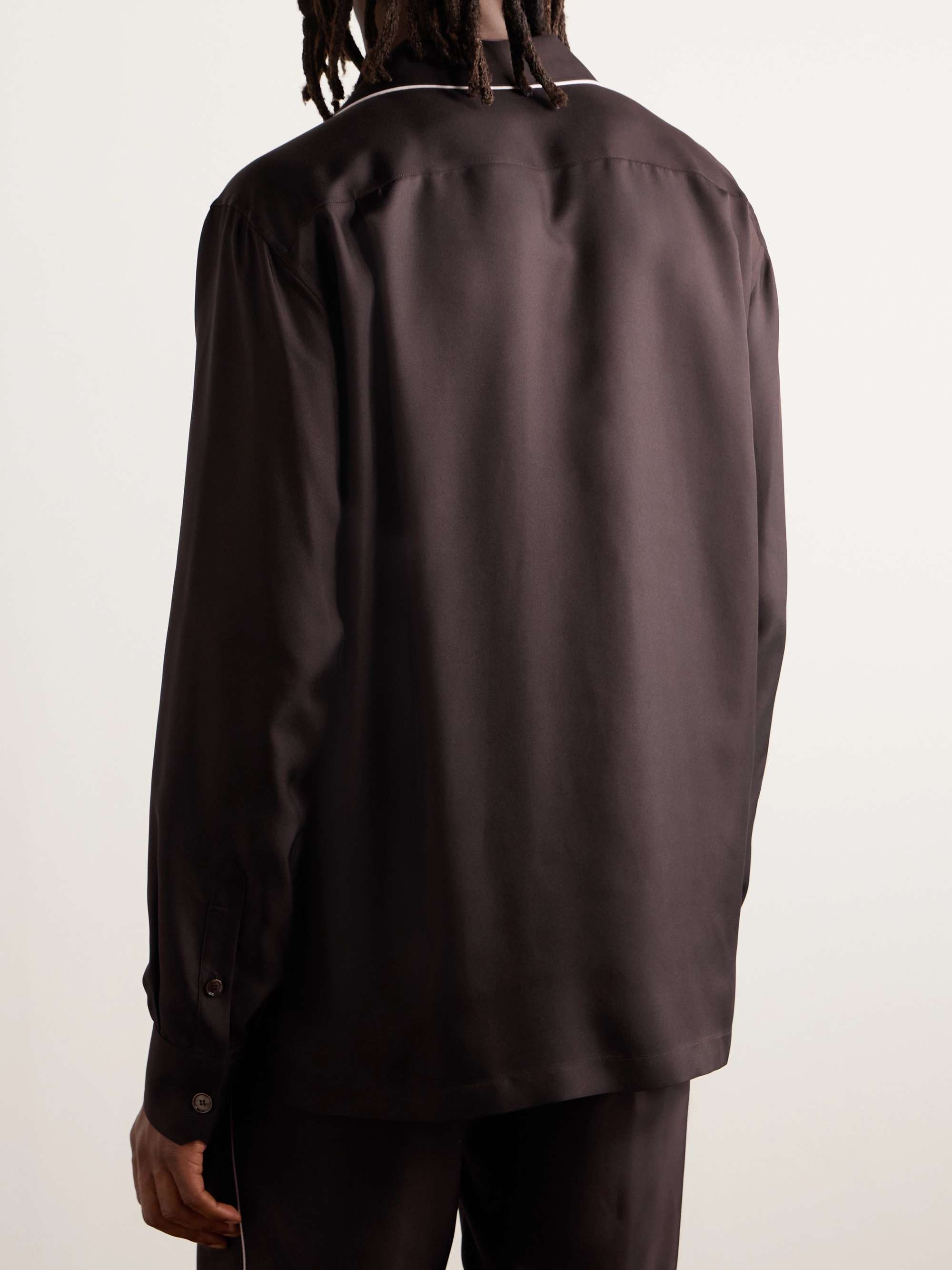 Camp-Collar Logo-Embroidered Silk-Twill Pyjama Shirt view