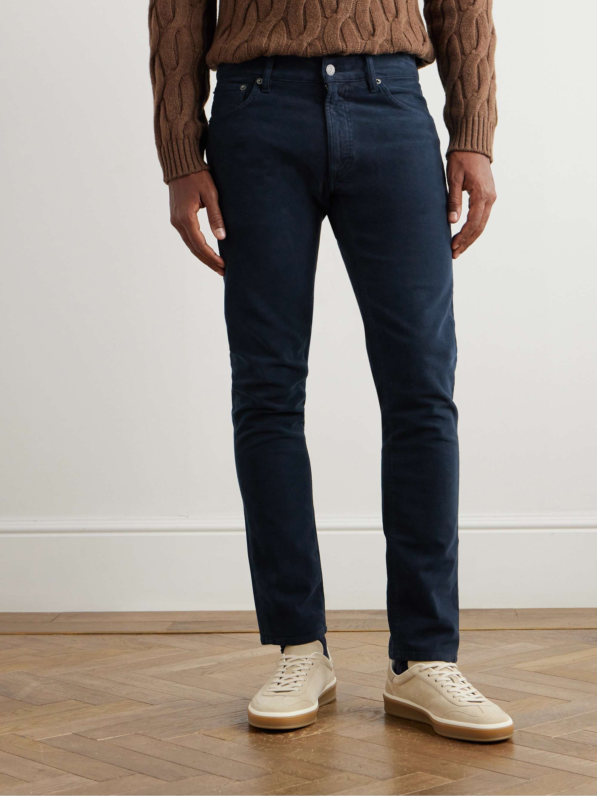 Slim-Fit Straight-Leg Garment-Dyed Cotton-Blend Moleskin Trousers view