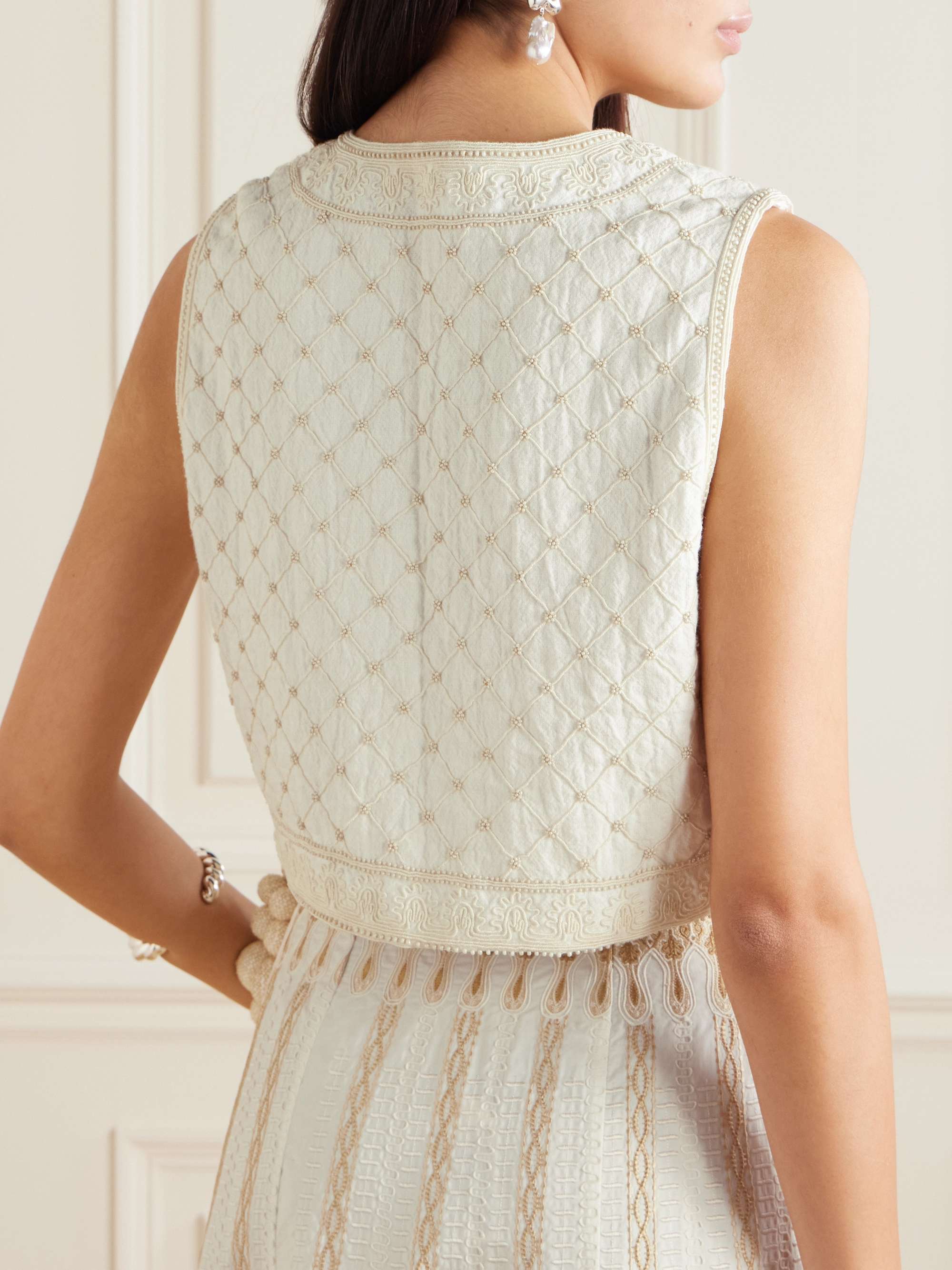 Clara Palm bead-embellished embroidered ramie and linen-blend vest view