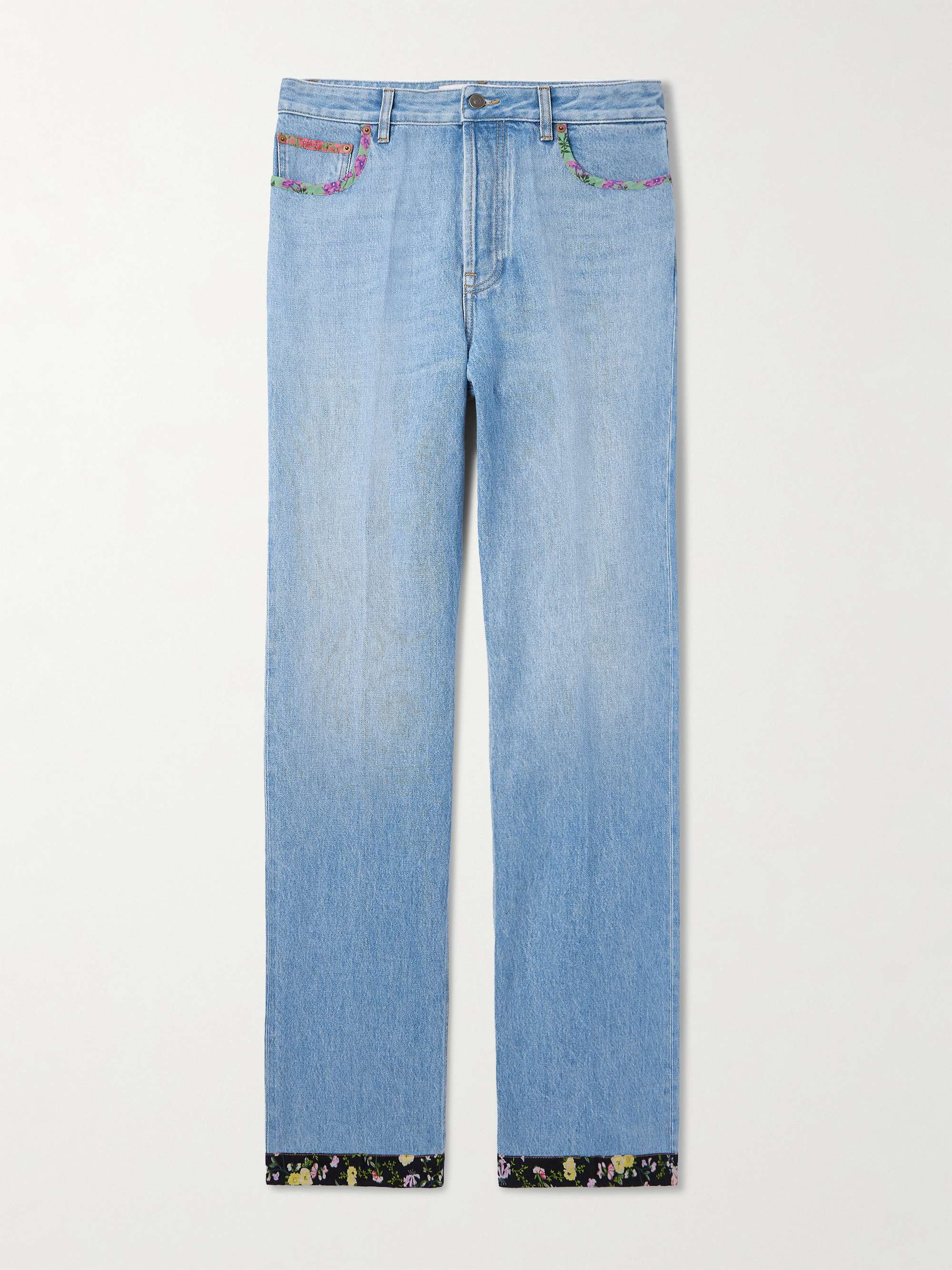Straight-Leg Floral-Trimmed Jeans view
