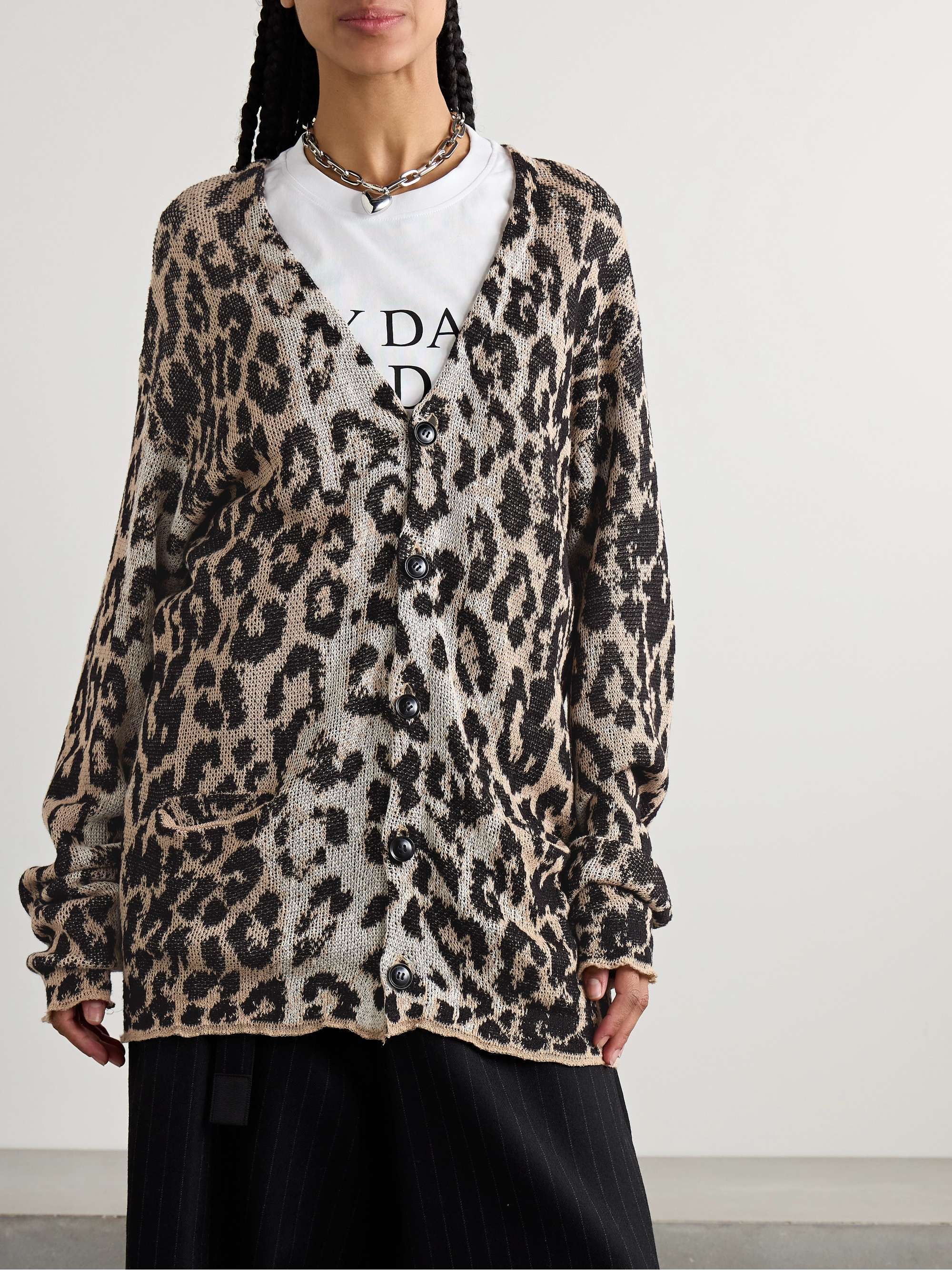 Boyfriend oversized jacquard-knit linen cardigan view