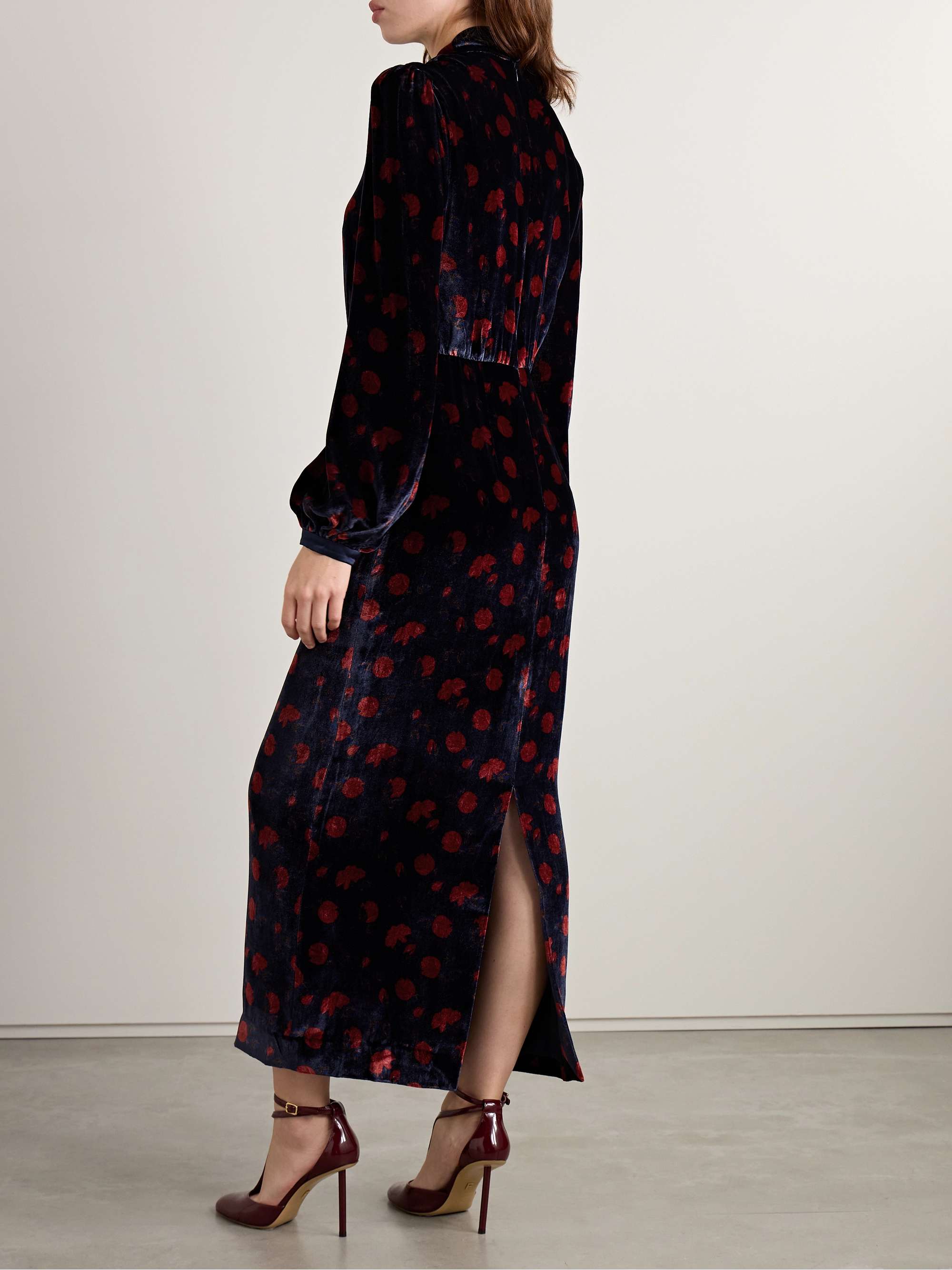 Domino cutout floral-print velvet turtleneck midi dress view