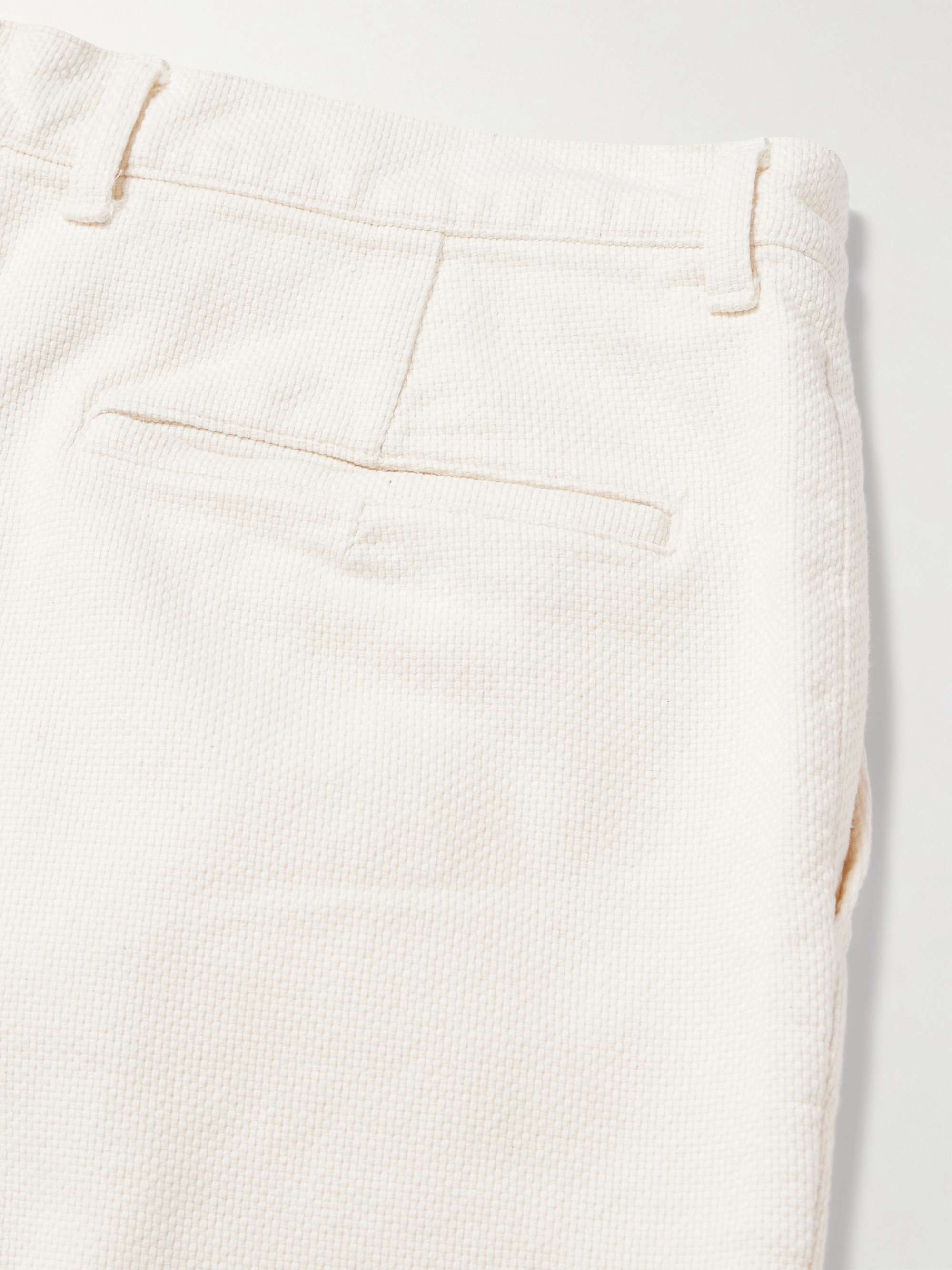 Tapered Pleated Textured-Cotton Trousers view