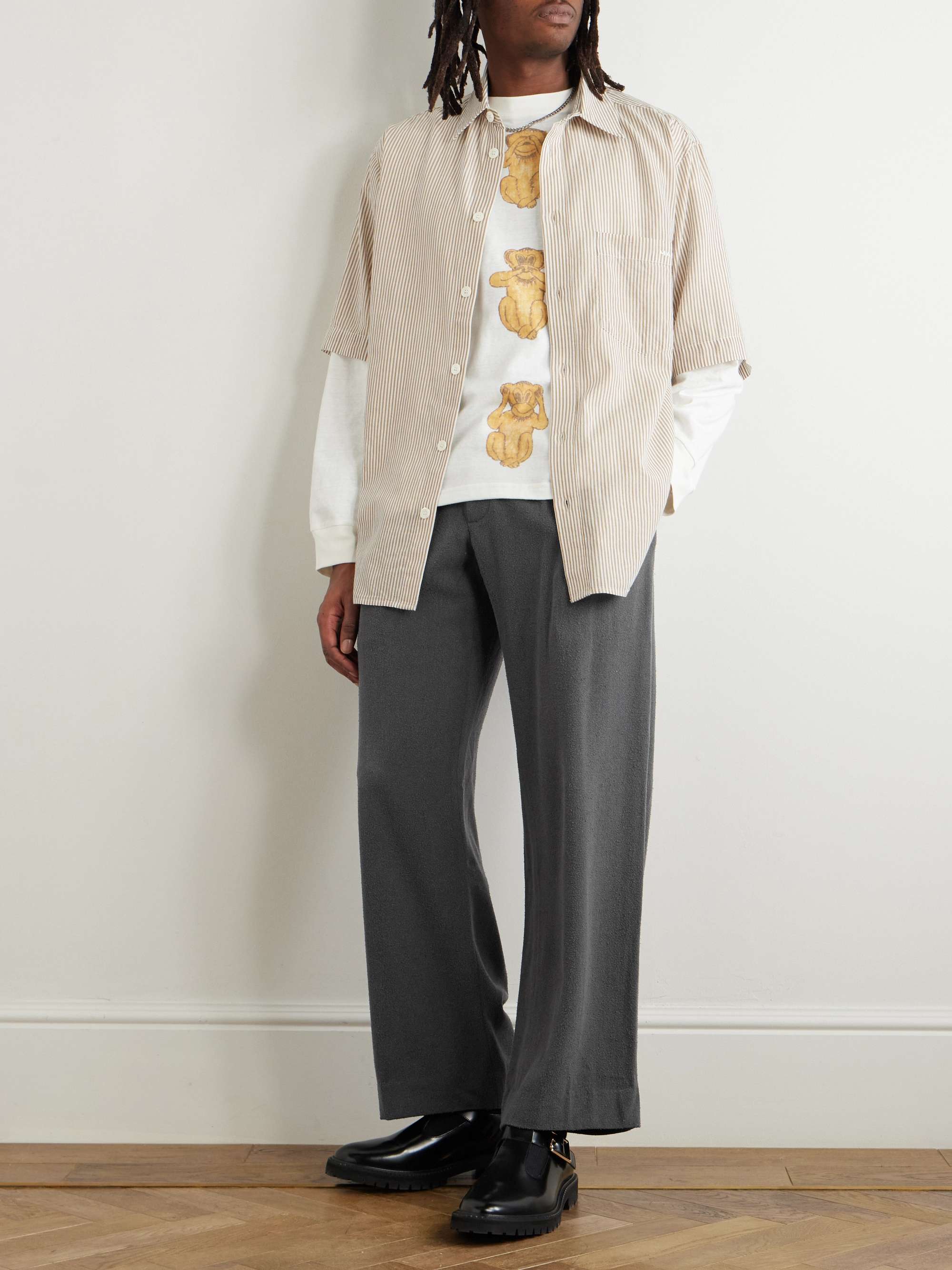 Straight-Leg Pleated Brushed Silk-Twill Trousers view