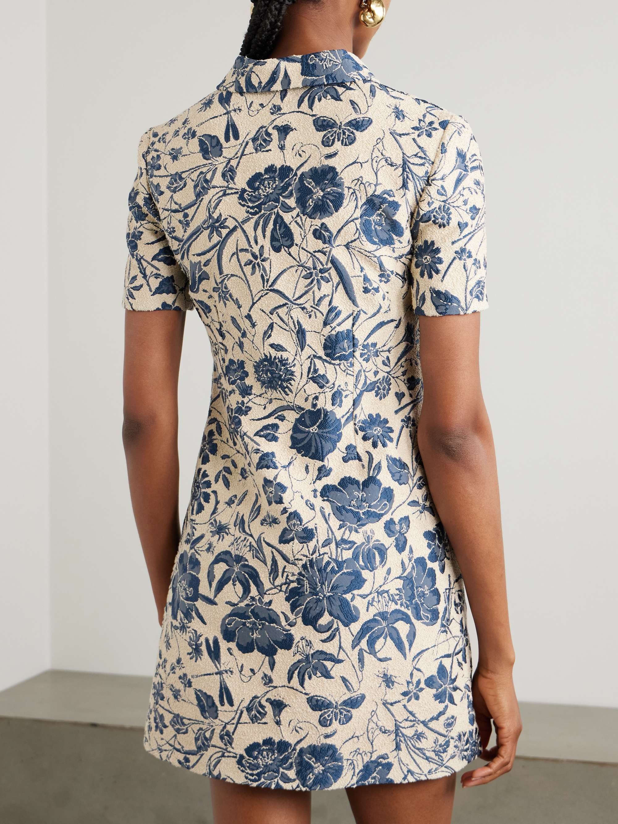 Embroidered floral-jacquard bouclé mini dress view