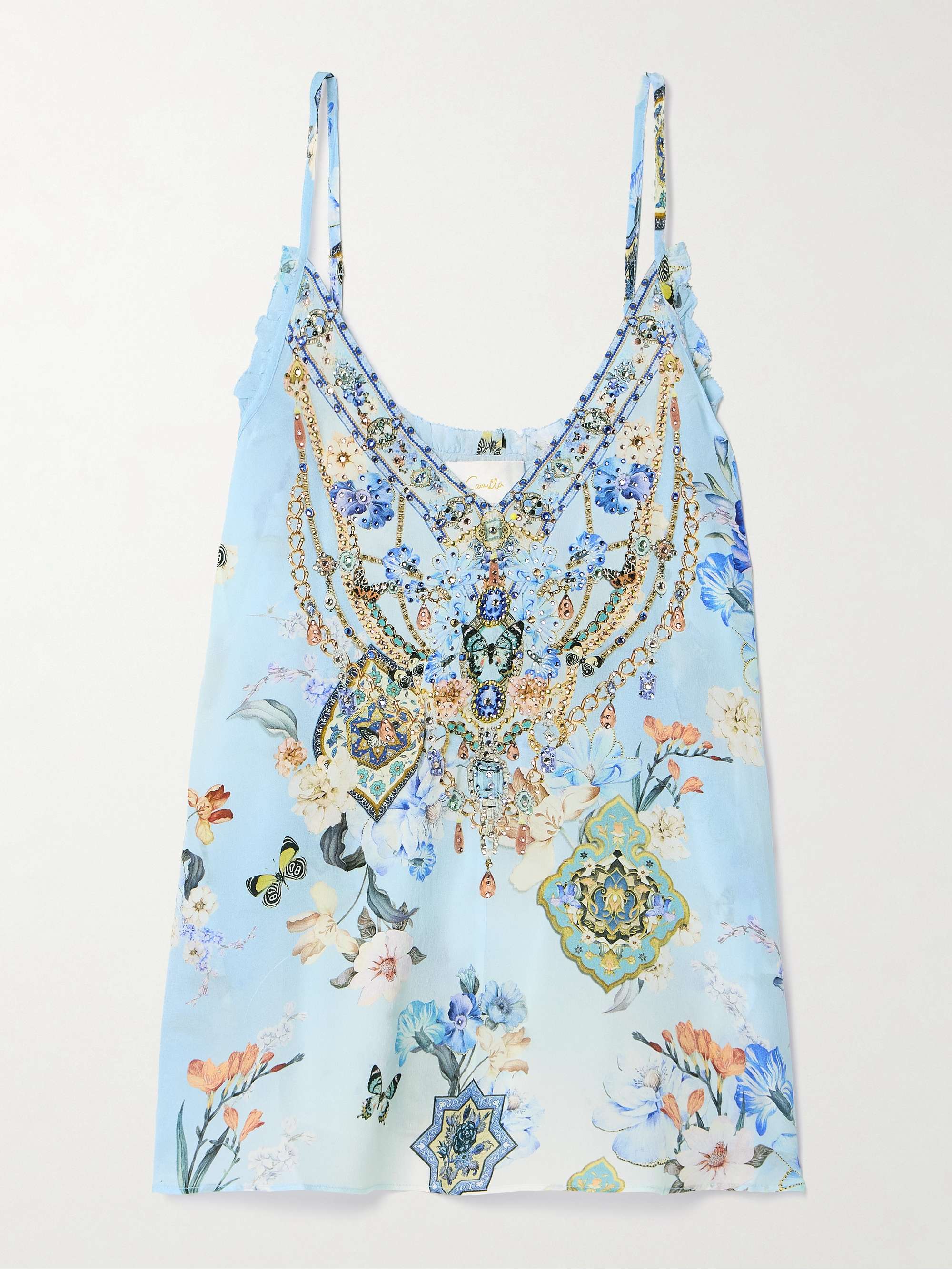 Crystal-embellished printed silk crepe de chine camisole view