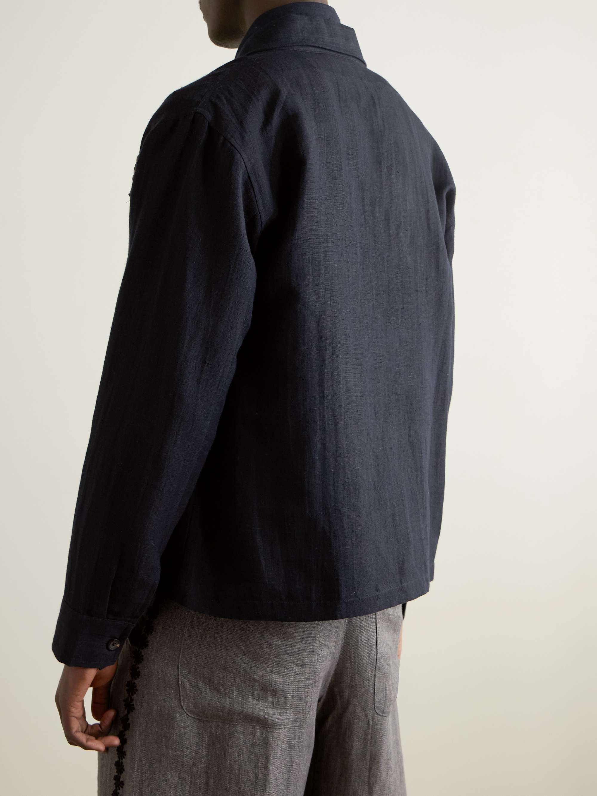Embroidered Embellished Cotton and Linen-Blend Jacket view