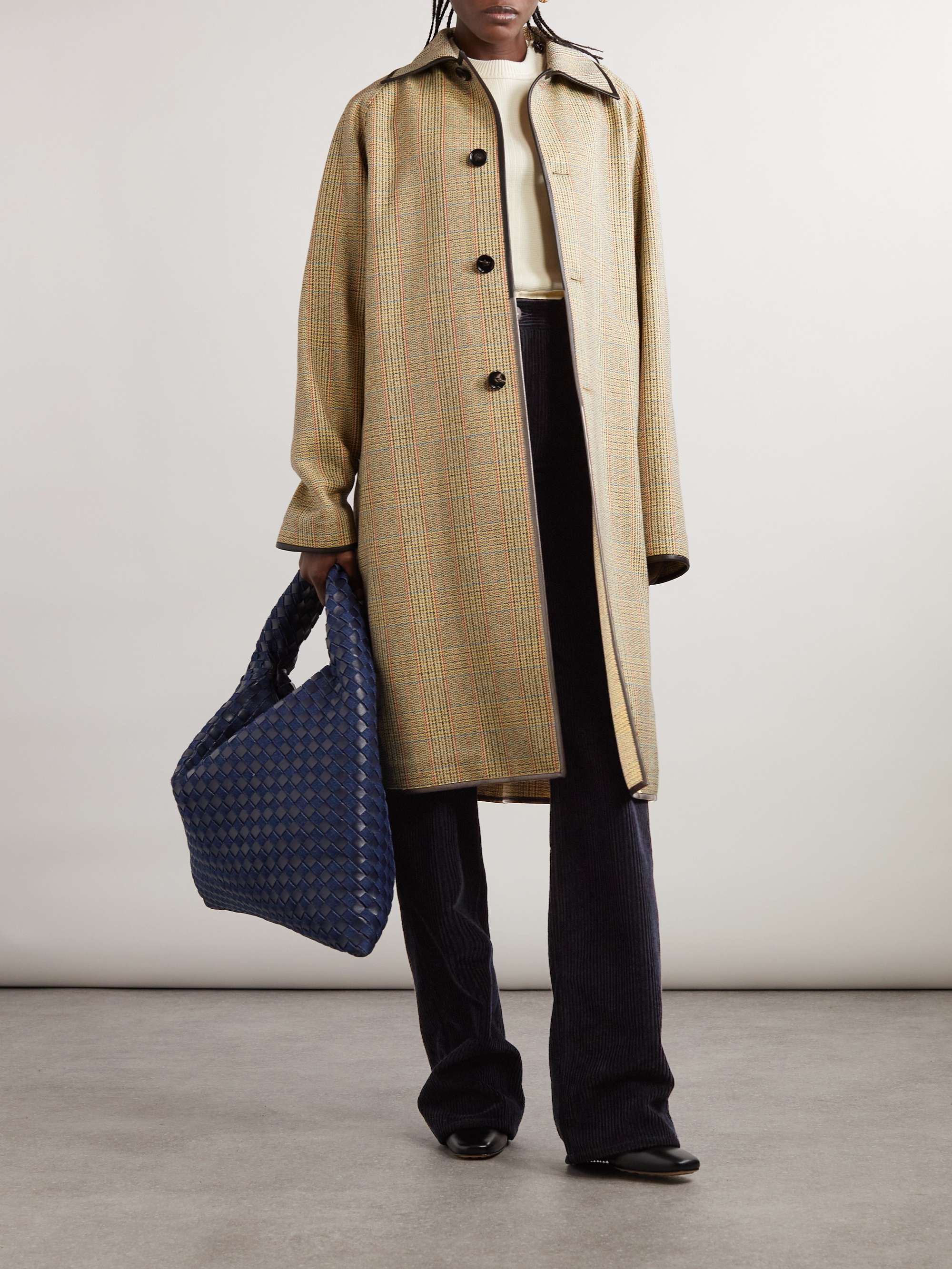 Leather-trimmed cotton-corduroy straight-leg pants view