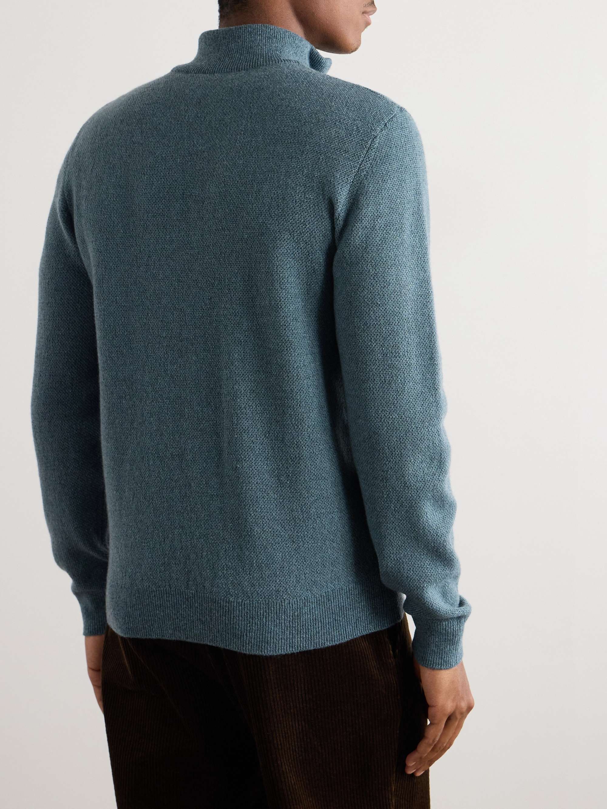 Suede-Trimmed Cashmere Half-Zip Sweater view