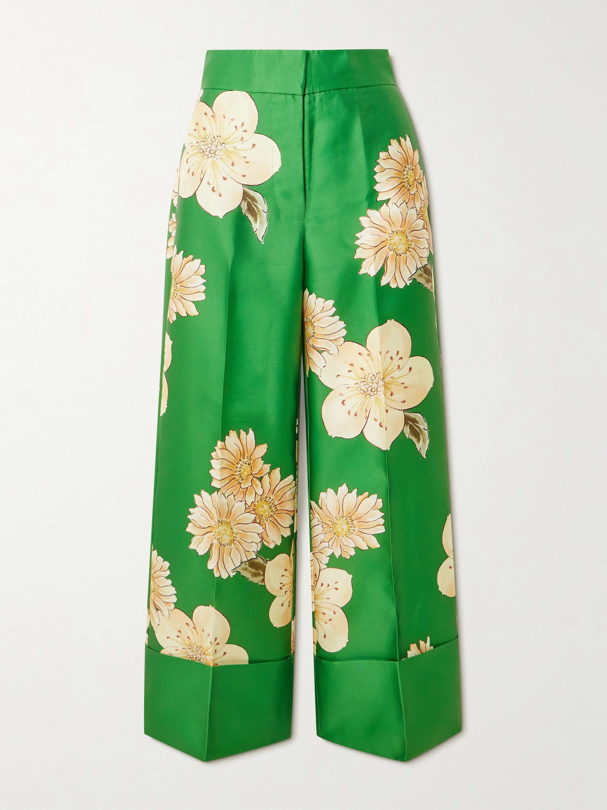 Sage printed recycled satin-twill wide-leg pants view